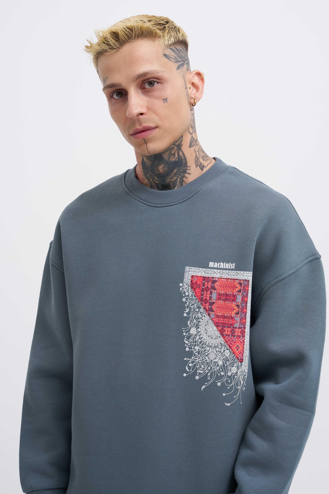 Erkek Designed For You Machinist Sweatshirt Mavi Duman