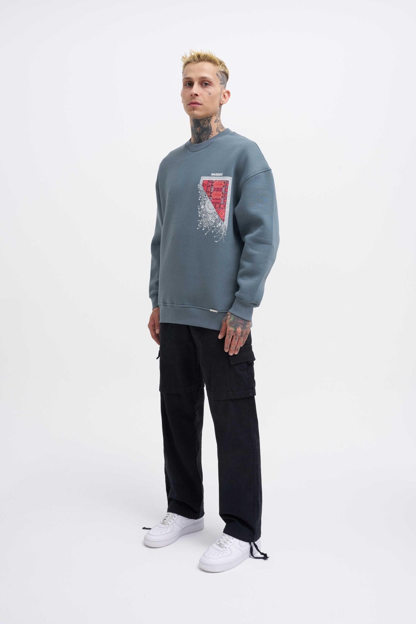 Erkek Designed For You Machinist Sweatshirt Mavi Duman