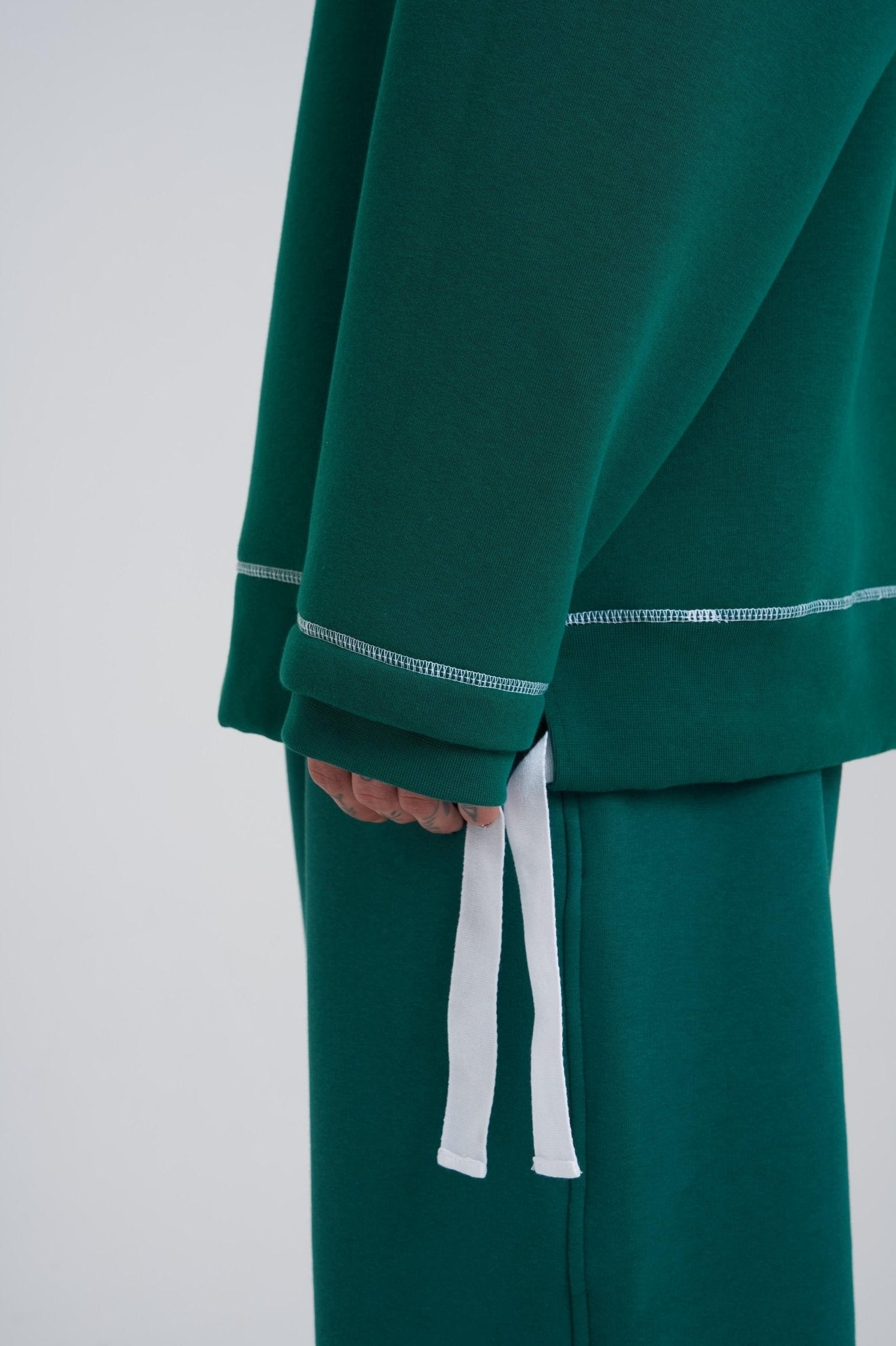 Erkek Dikiş Detay Oversize Sweatshirt Petrol Yeşili