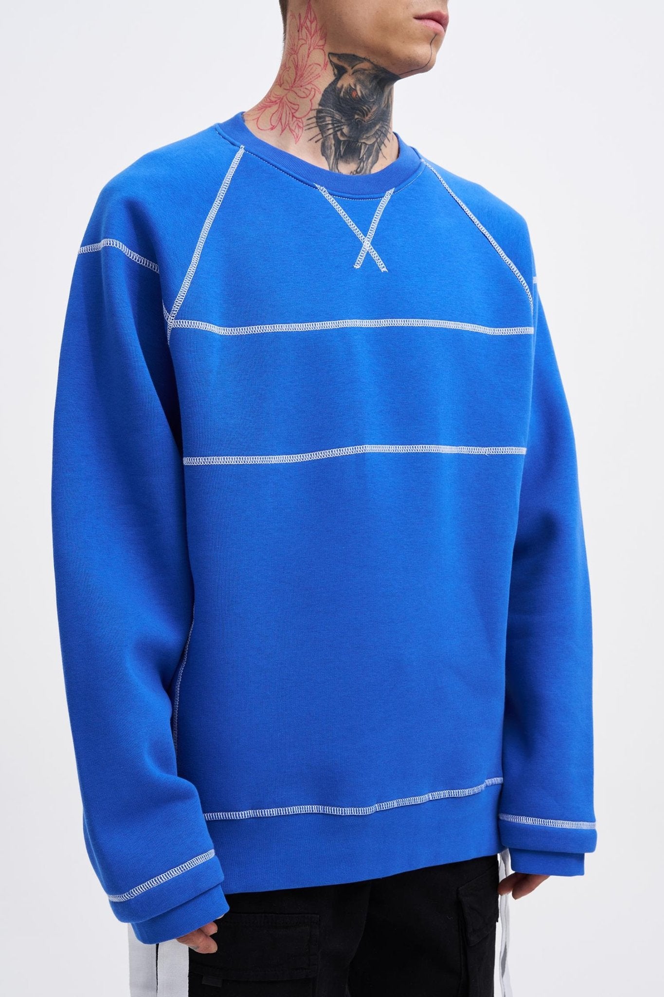 Erkek Dikiş Detay Oversize Sweatshirt Saks Mavi