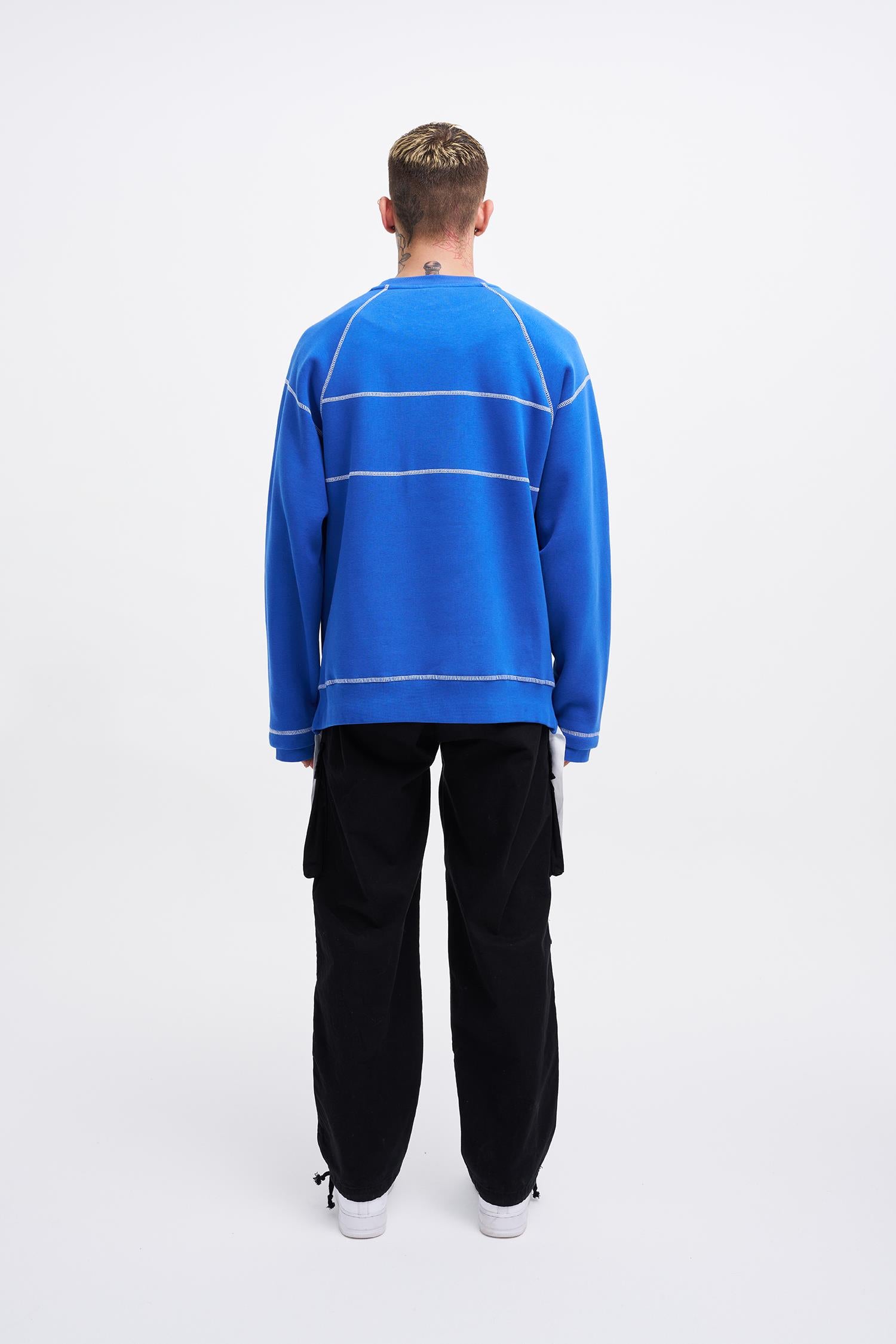 Erkek Dikiş Detay Oversize Sweatshirt Saks Mavi