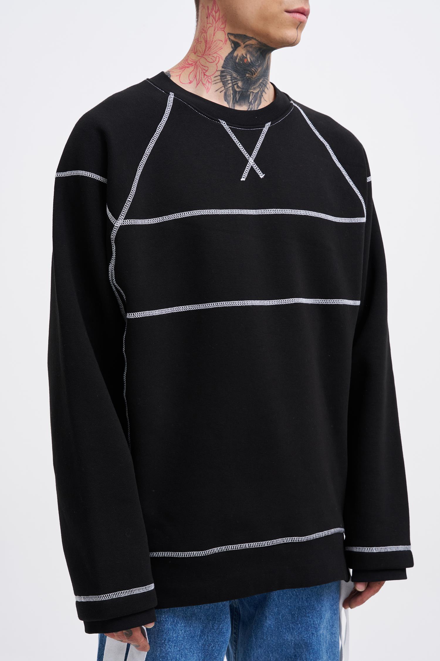 Erkek Dikiş Detay Oversize Sweatshirt Siyah