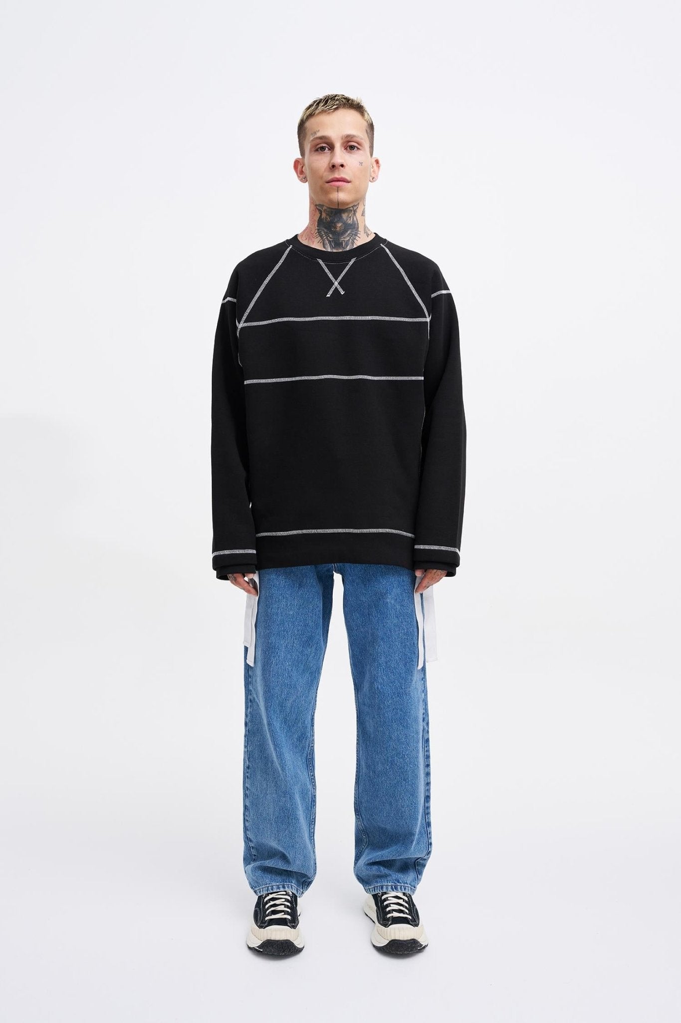 Erkek Dikiş Detay Oversize Sweatshirt Siyah