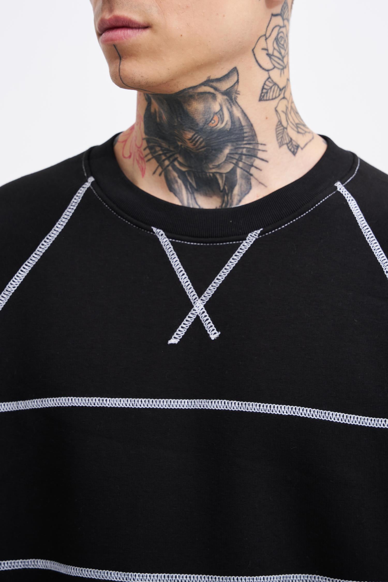 Erkek Dikiş Detay Oversize Sweatshirt Siyah