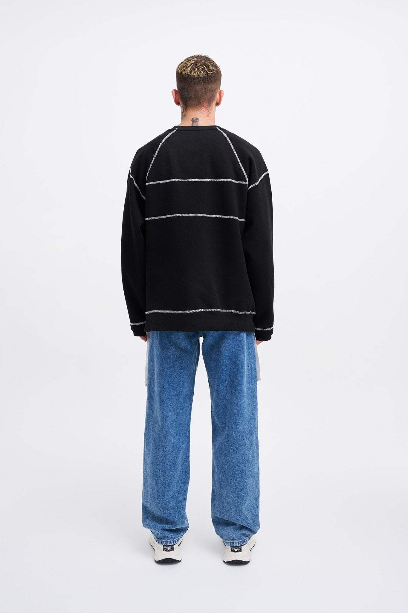 Erkek Dikiş Detay Oversize Sweatshirt Siyah