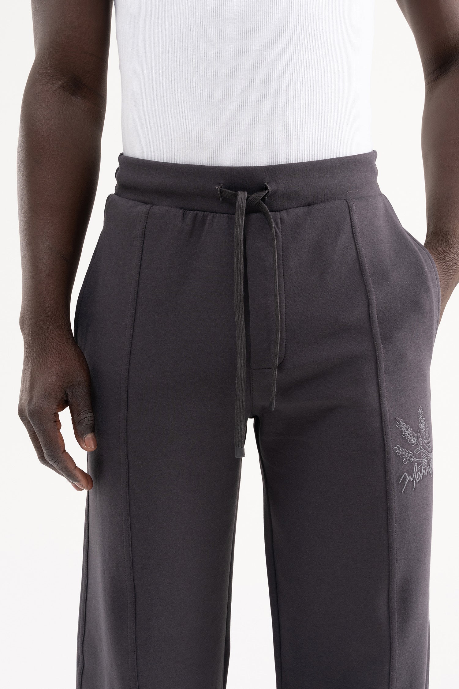 Erkek Dikiş Detaylı Double Face Baggy Pantolon Antrasit-4