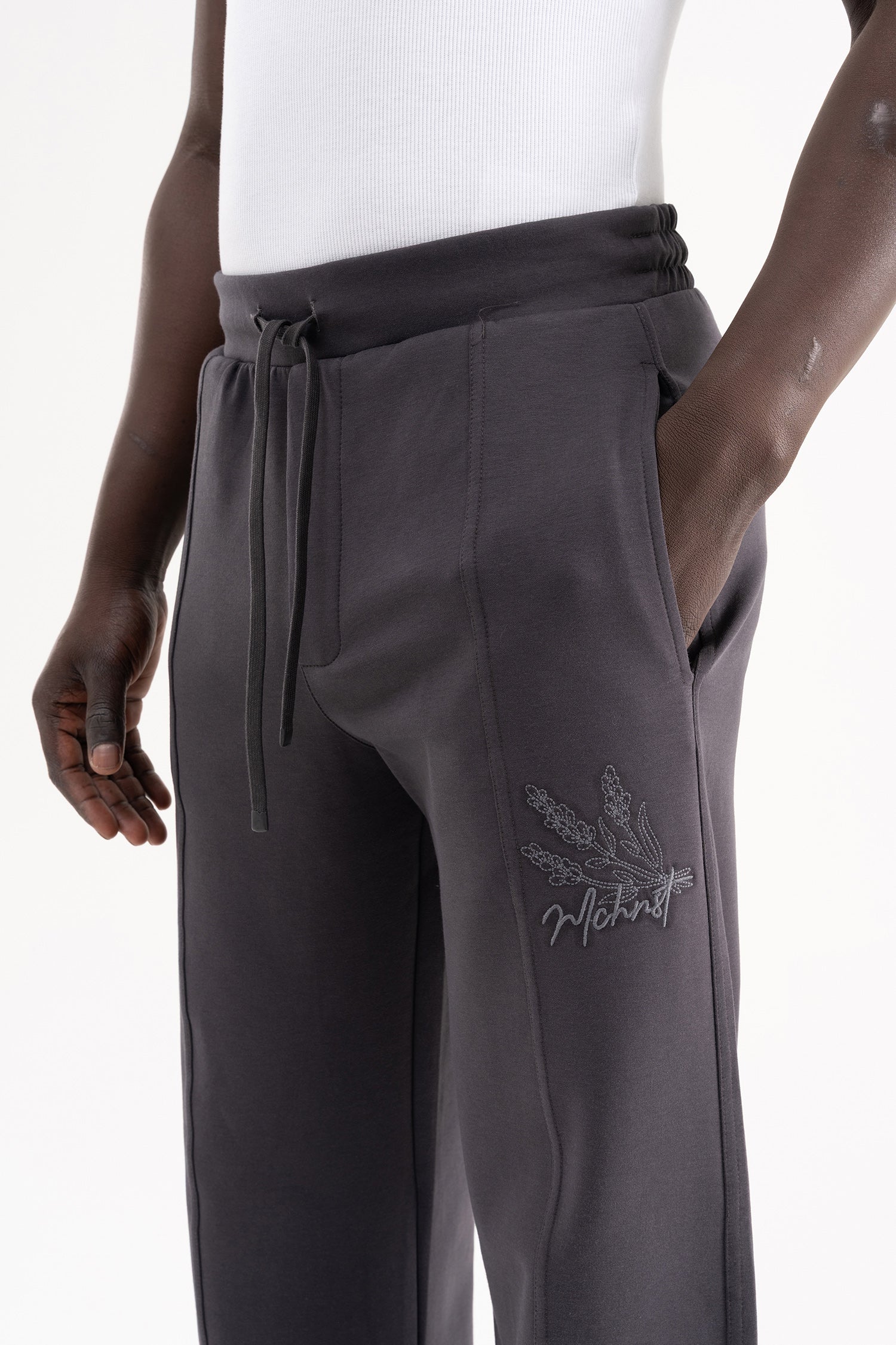 Erkek Dikiş Detaylı Double Face Baggy Pantolon Antrasit-5