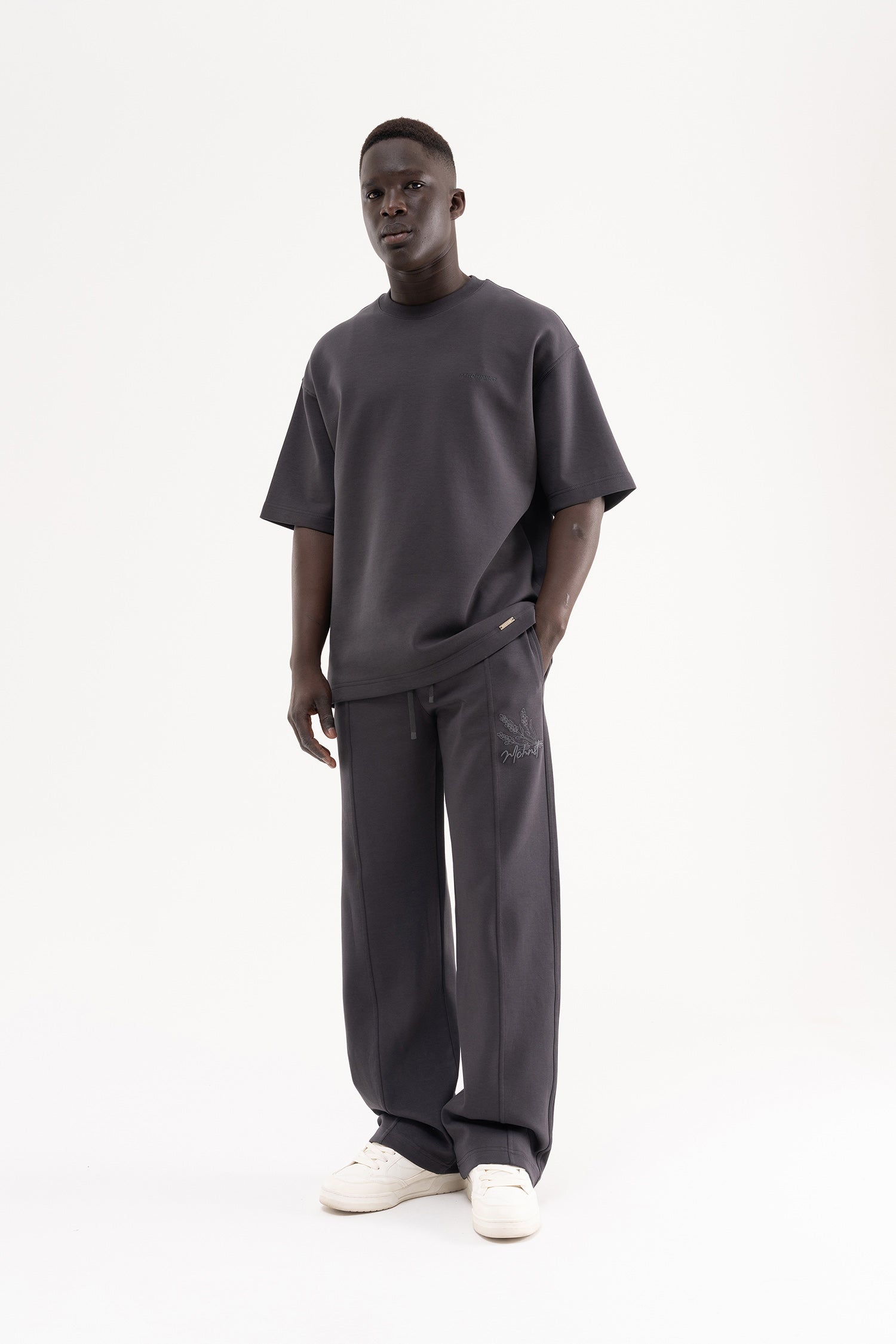 Erkek Dikiş Detaylı Double Face Baggy Pantolon Antrasit-8