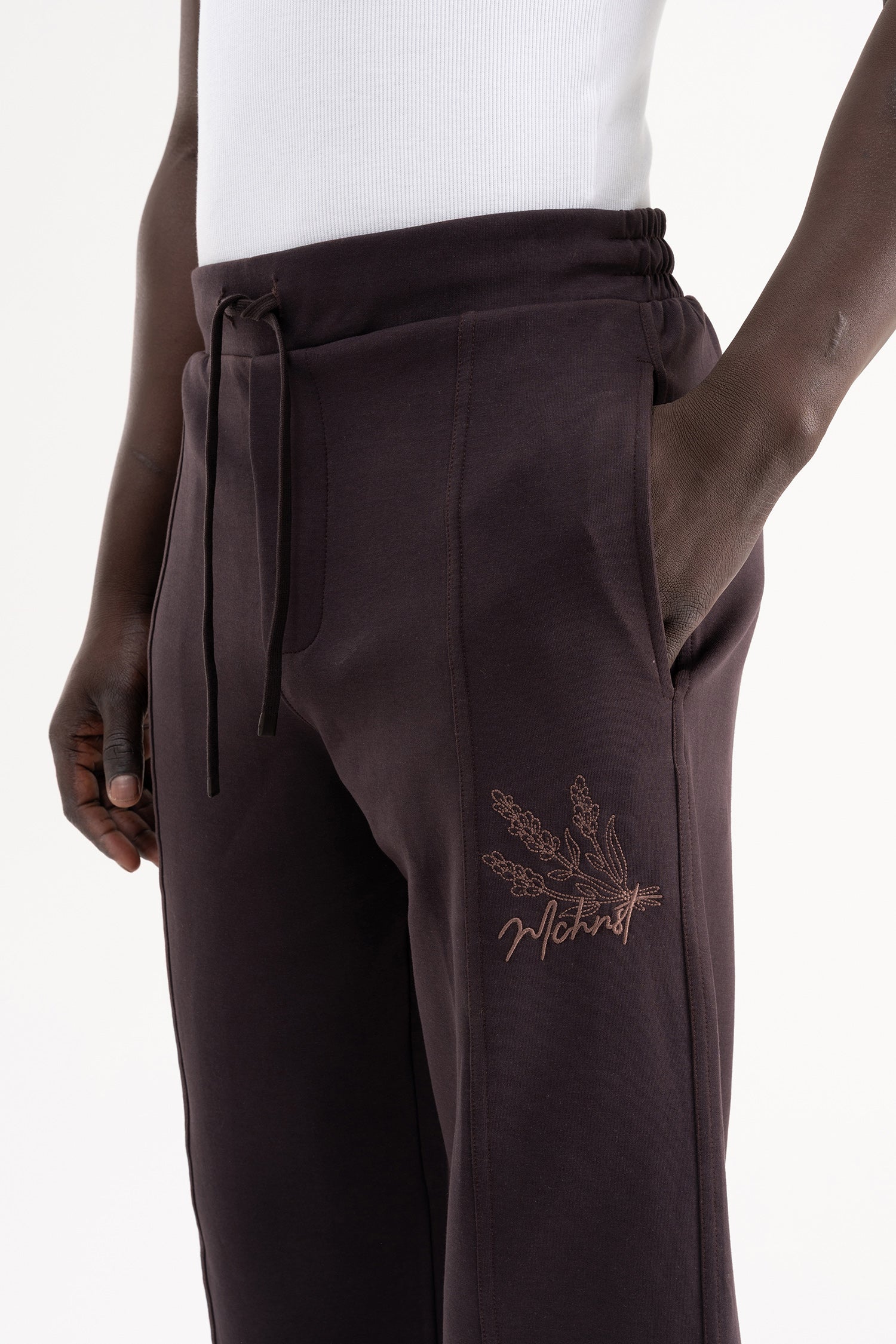 Erkek Dikiş Detaylı Double Face Baggy Pantolon Koyu Kahverengi-5