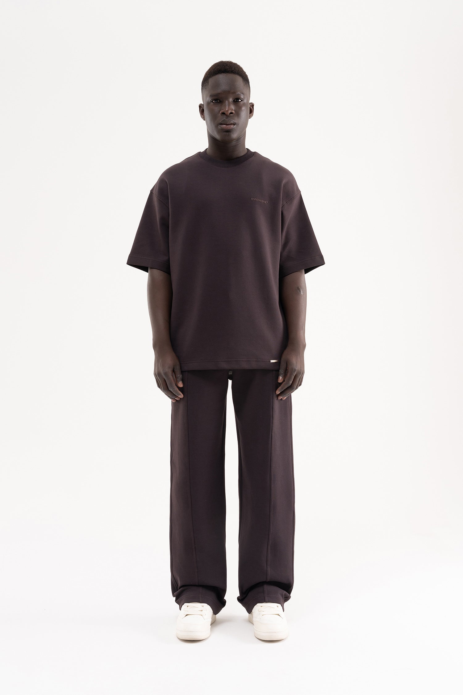 Erkek Dikiş Detaylı Double Face Baggy Pantolon Koyu Kahverengi-7