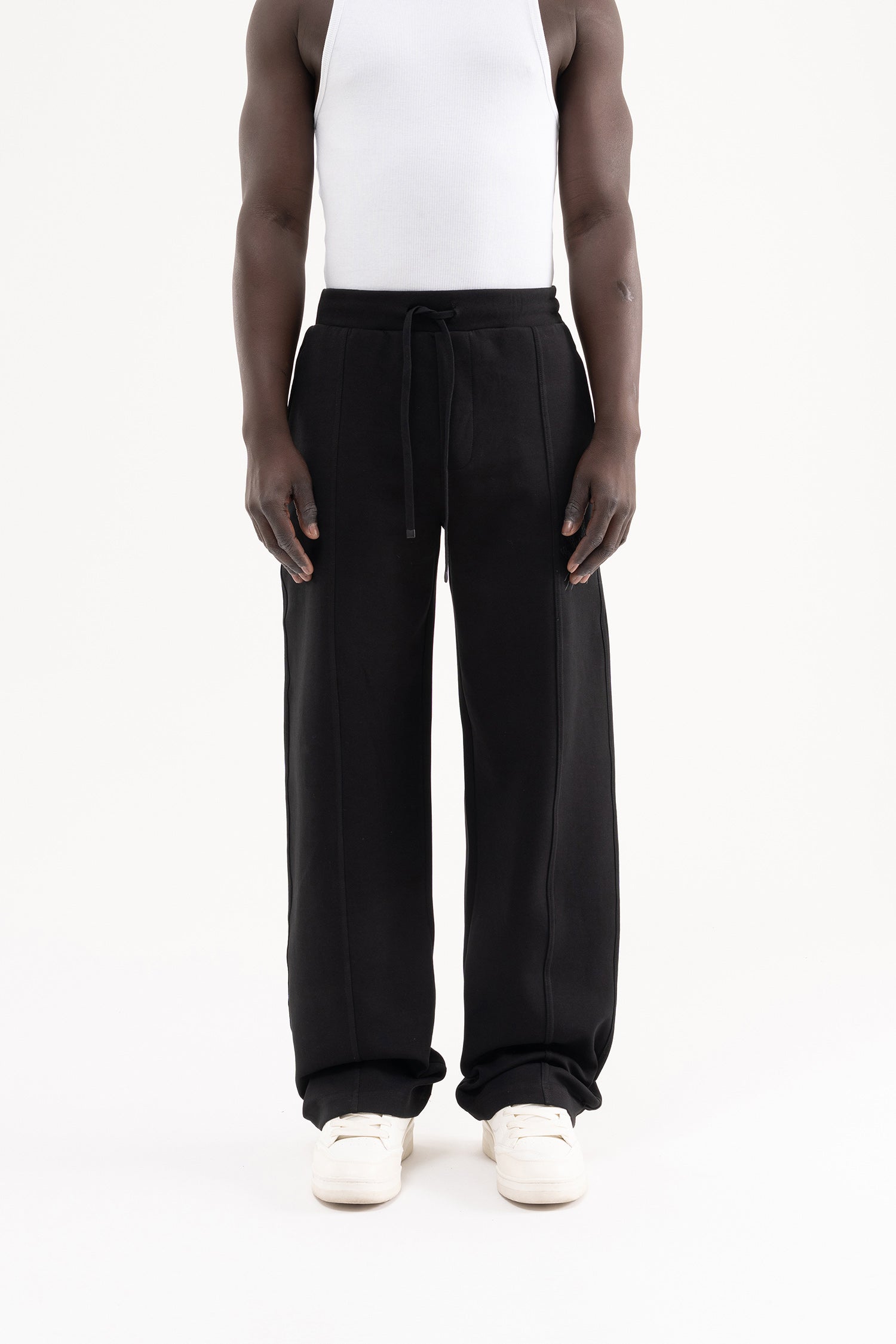 Erkek Dikiş Detaylı Double Face Baggy Pantolon Siyah