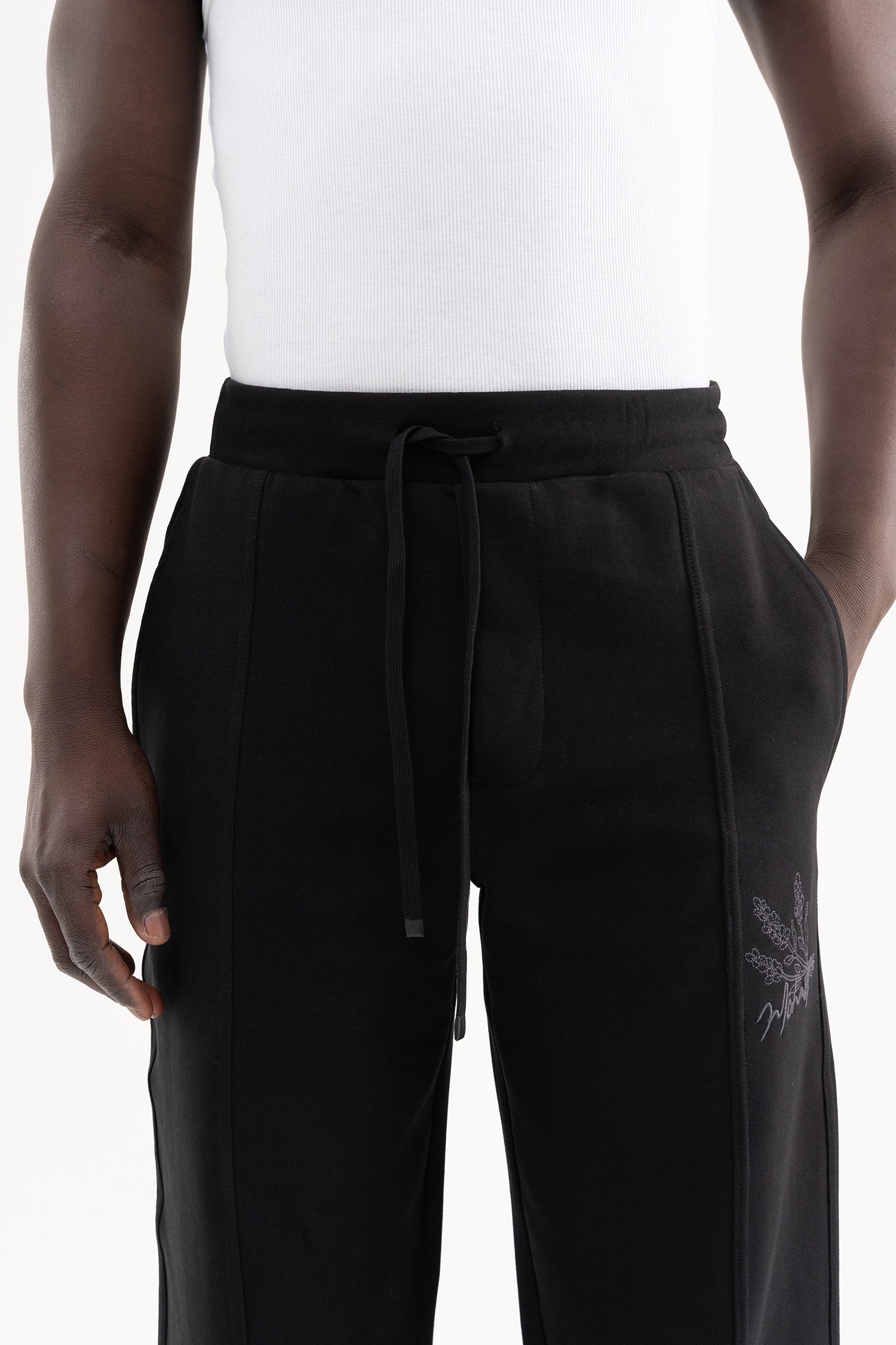 Erkek Dikiş Detaylı Double Face Baggy Pantolon Siyah-4