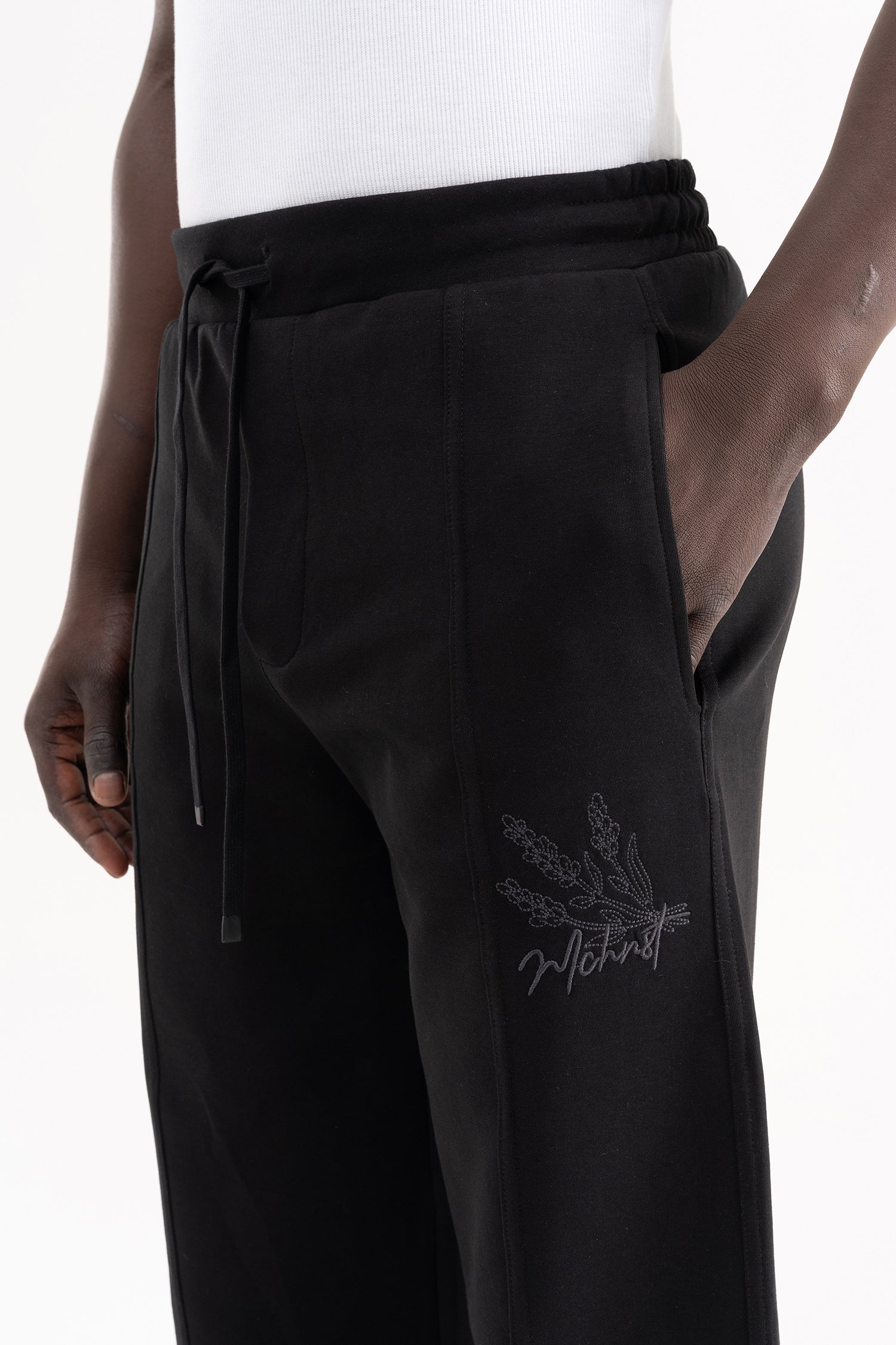 Erkek Dikiş Detaylı Double Face Baggy Pantolon Siyah-5