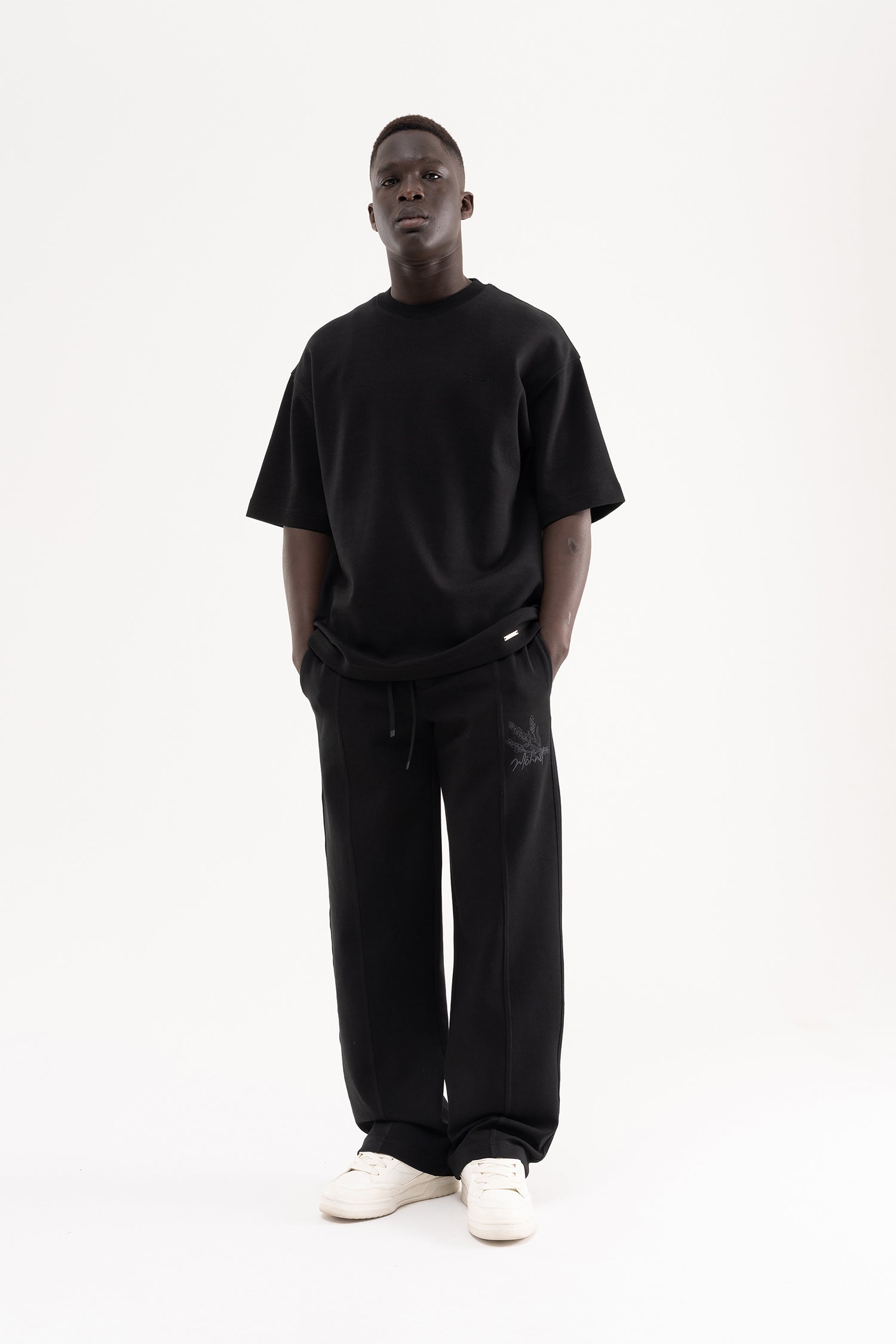 Erkek Dikiş Detaylı Double Face Baggy Pantolon Siyah-8
