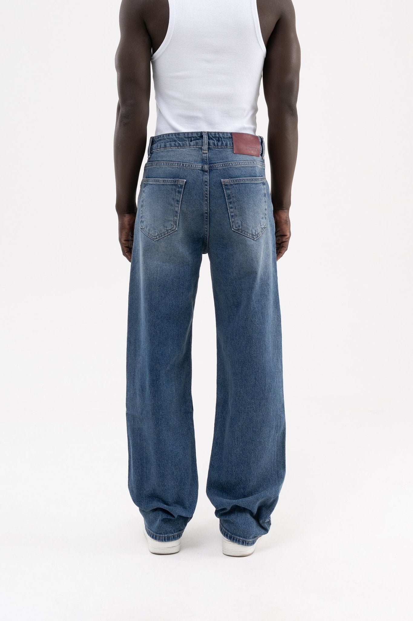 Erkek Distressed Effected Baggy Jean Pantolon Mavi