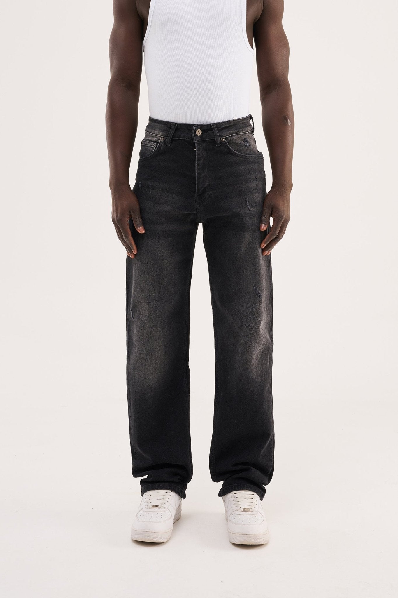Erkek Distressed Effected Baggy Jean Pantolon Siyah