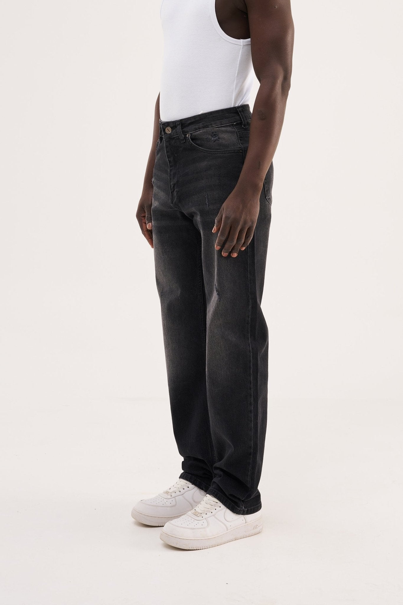 Erkek Distressed Effected Baggy Jean Pantolon Siyah