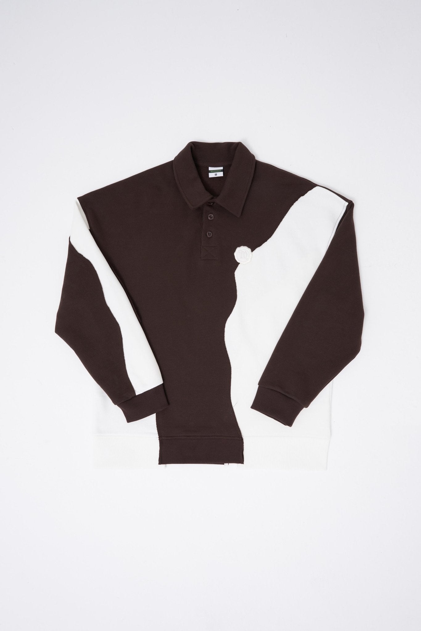 Erkek Distressed Stitch and Embroidered Polo Sweatshirt Koyu Kahverengi - Ekru