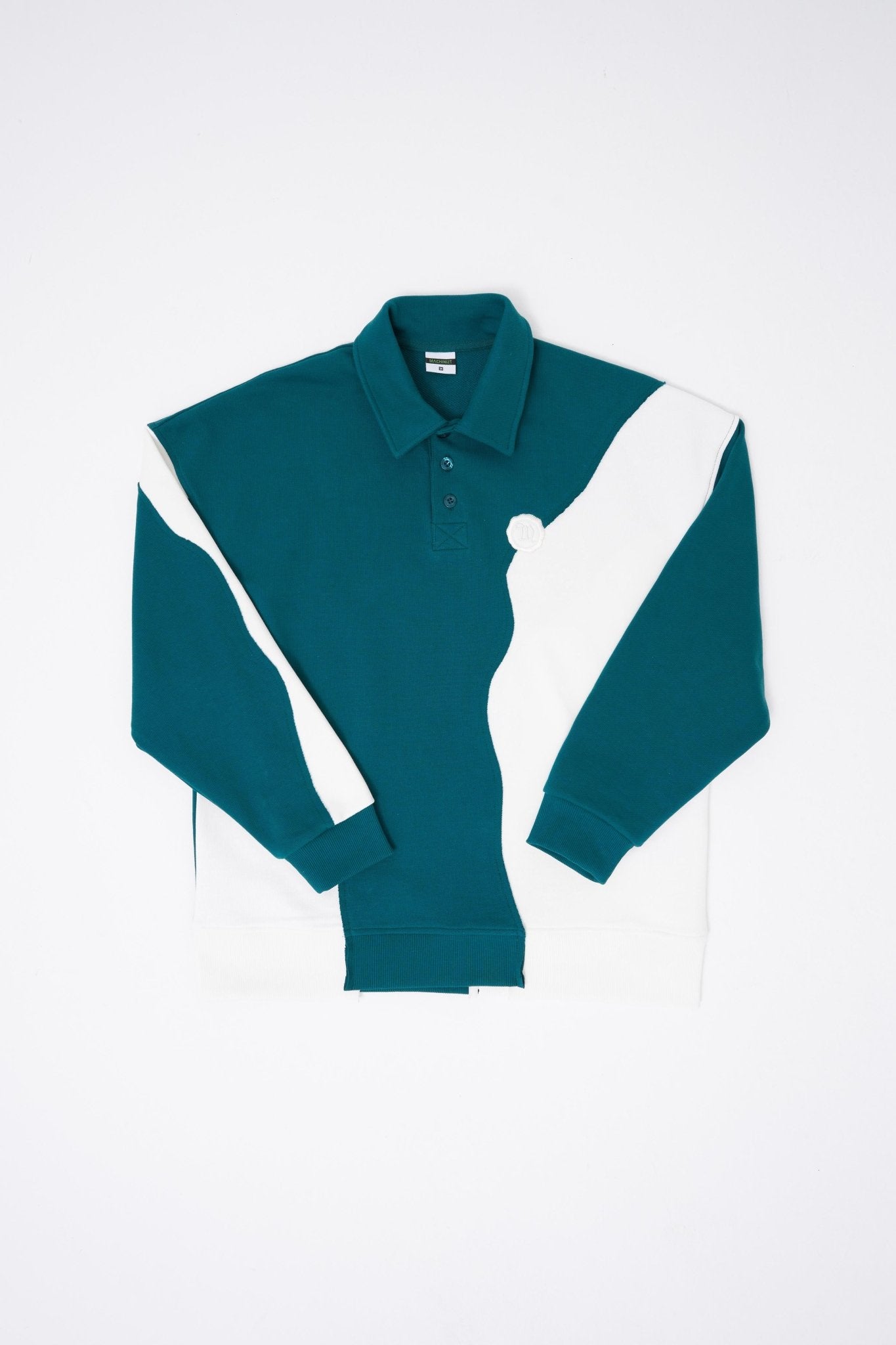 Erkek Distressed Stitch and Embroidered Polo Sweatshirt Yağ Yeşili - Ekru