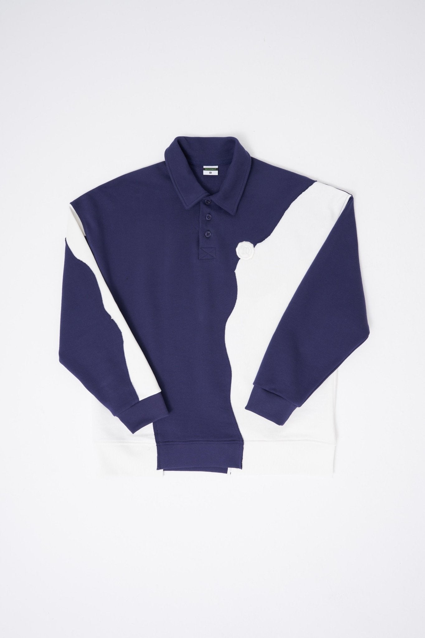 Erkek Distressed Stitch and Embroidered Polo Sweatshirt Gece Mavisi - Ekru