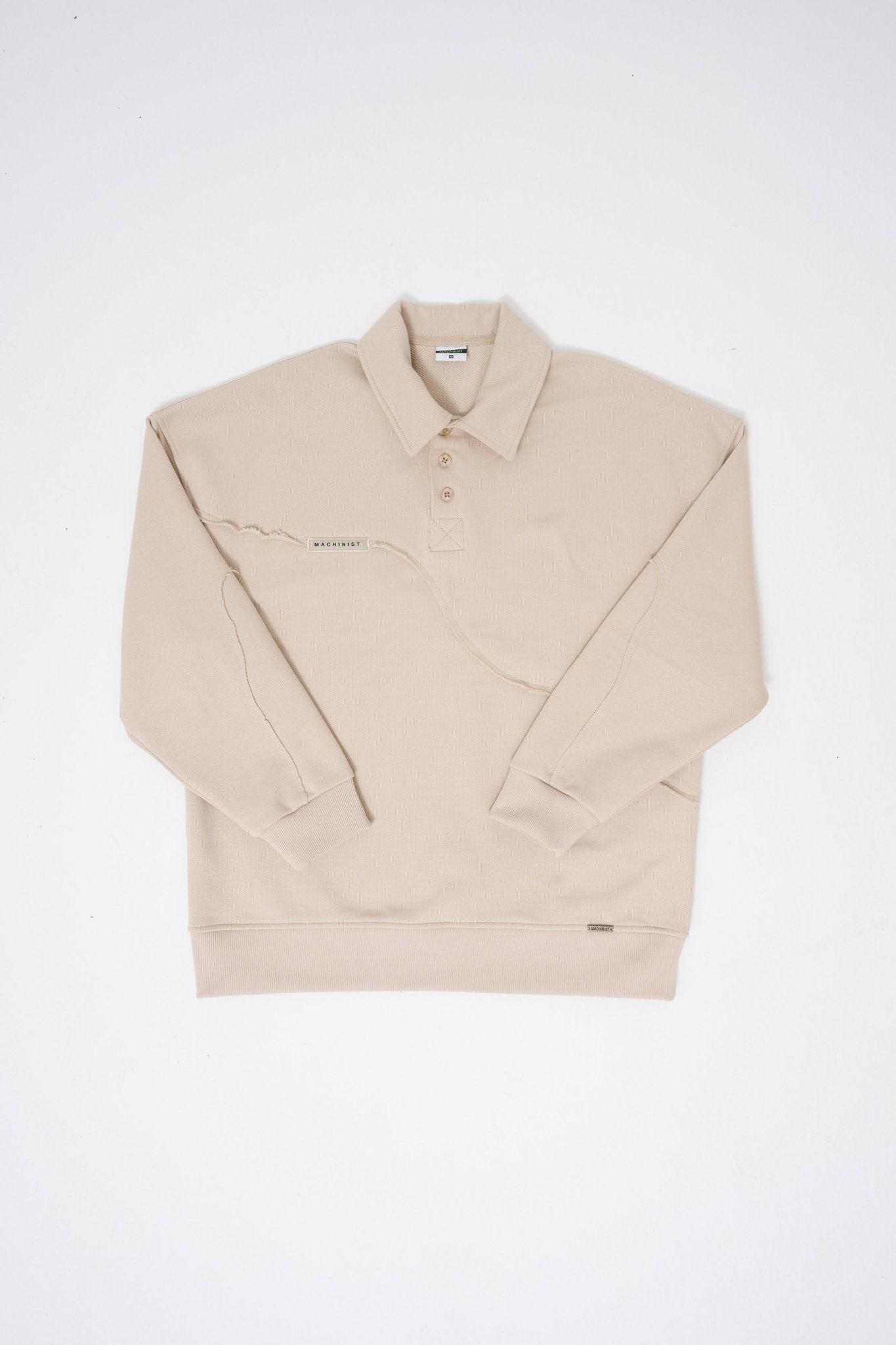 Erkek Distressed Stitch Polo Sweatshirt Açık Bej