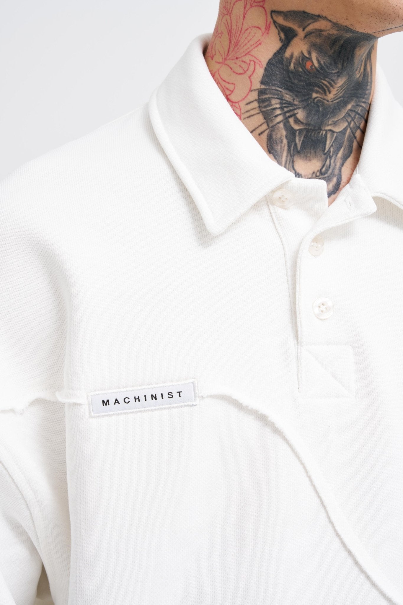 Erkek Distressed Stitch Polo Sweatshirt Ekru