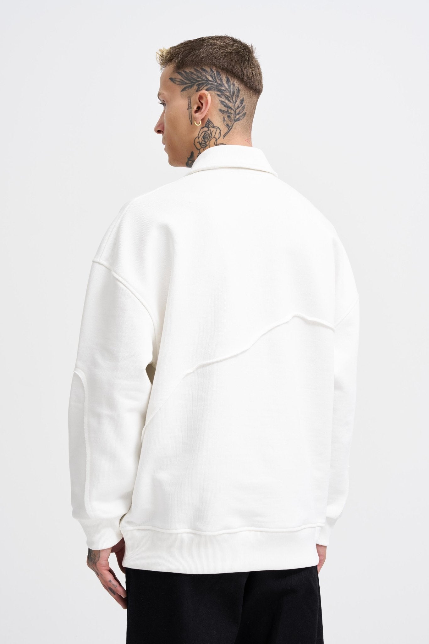 Erkek Distressed Stitch Polo Sweatshirt Ekru