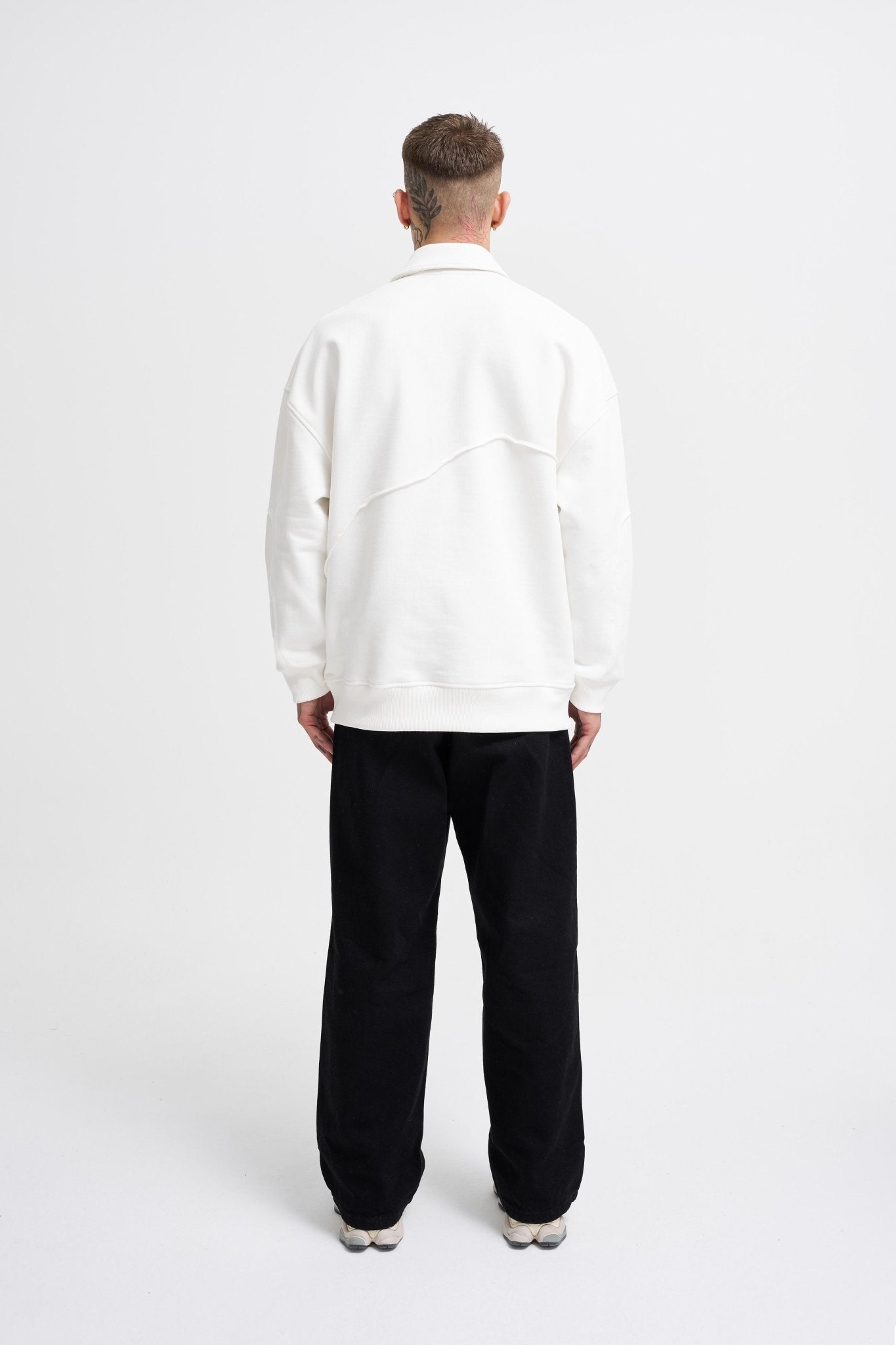 Erkek Distressed Stitch Polo Sweatshirt Ekru