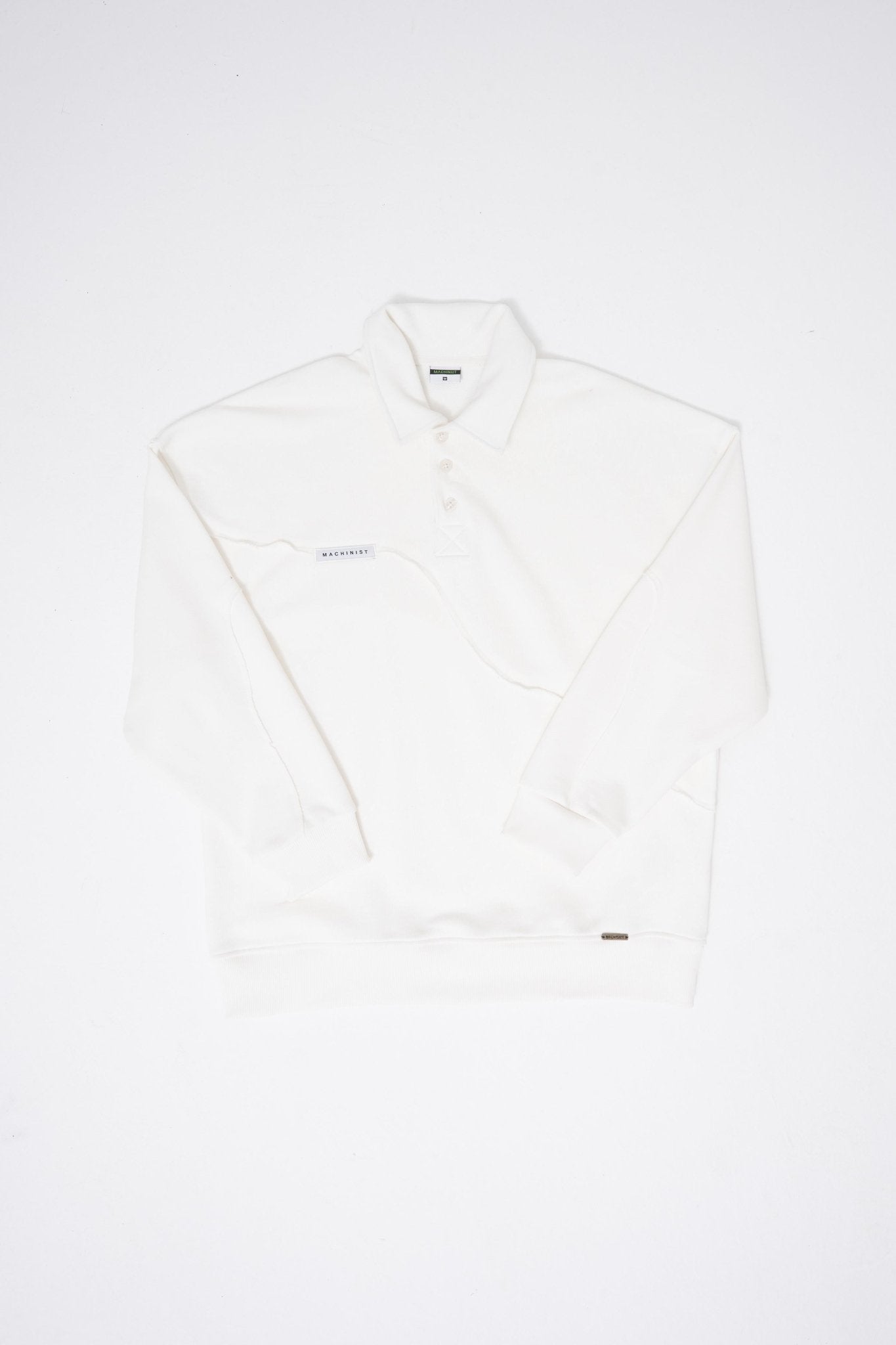 Erkek Distressed Stitch Polo Sweatshirt Ekru