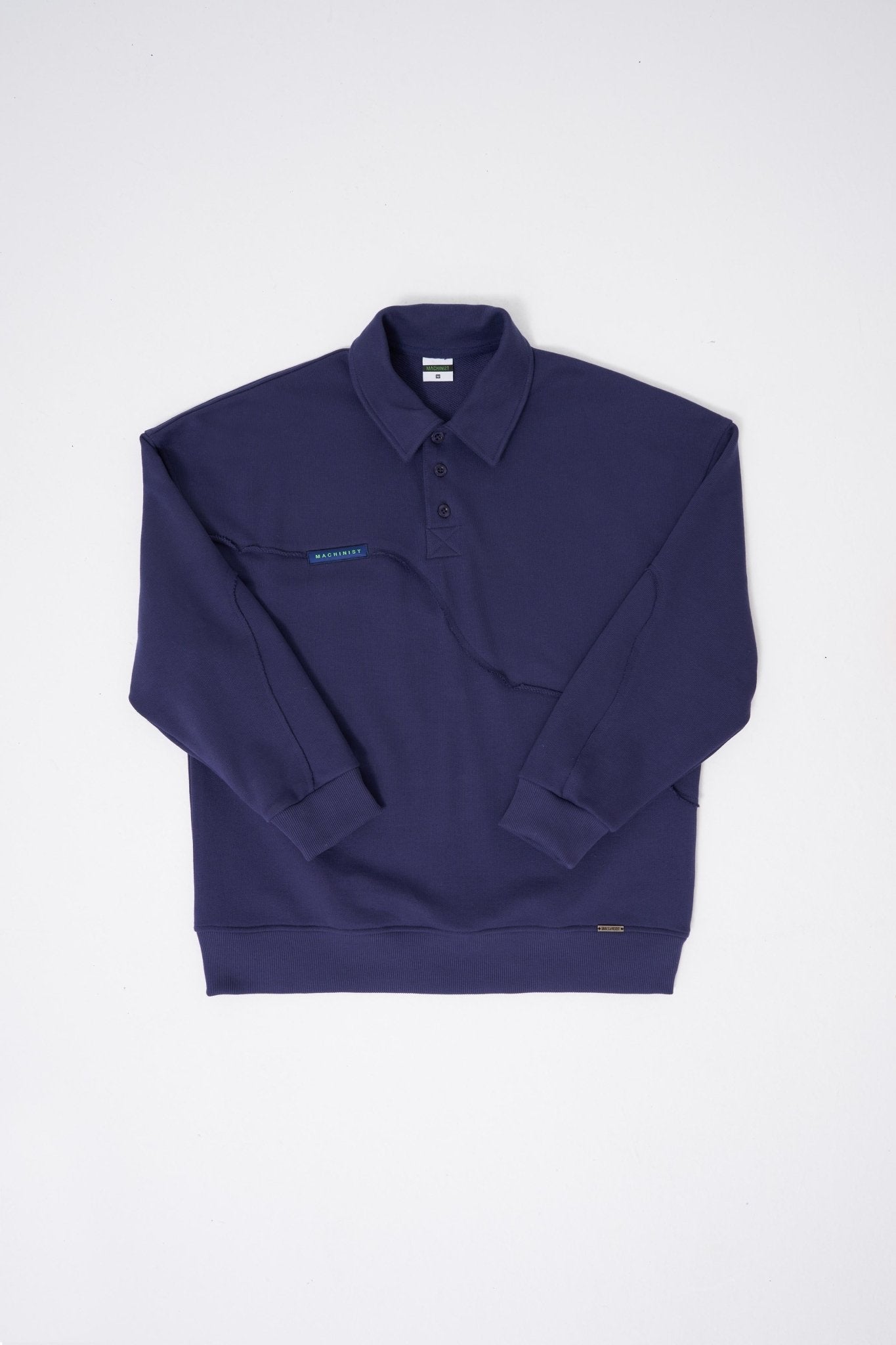 Erkek Distressed Stitch Polo Sweatshirt Gece Mavisi
