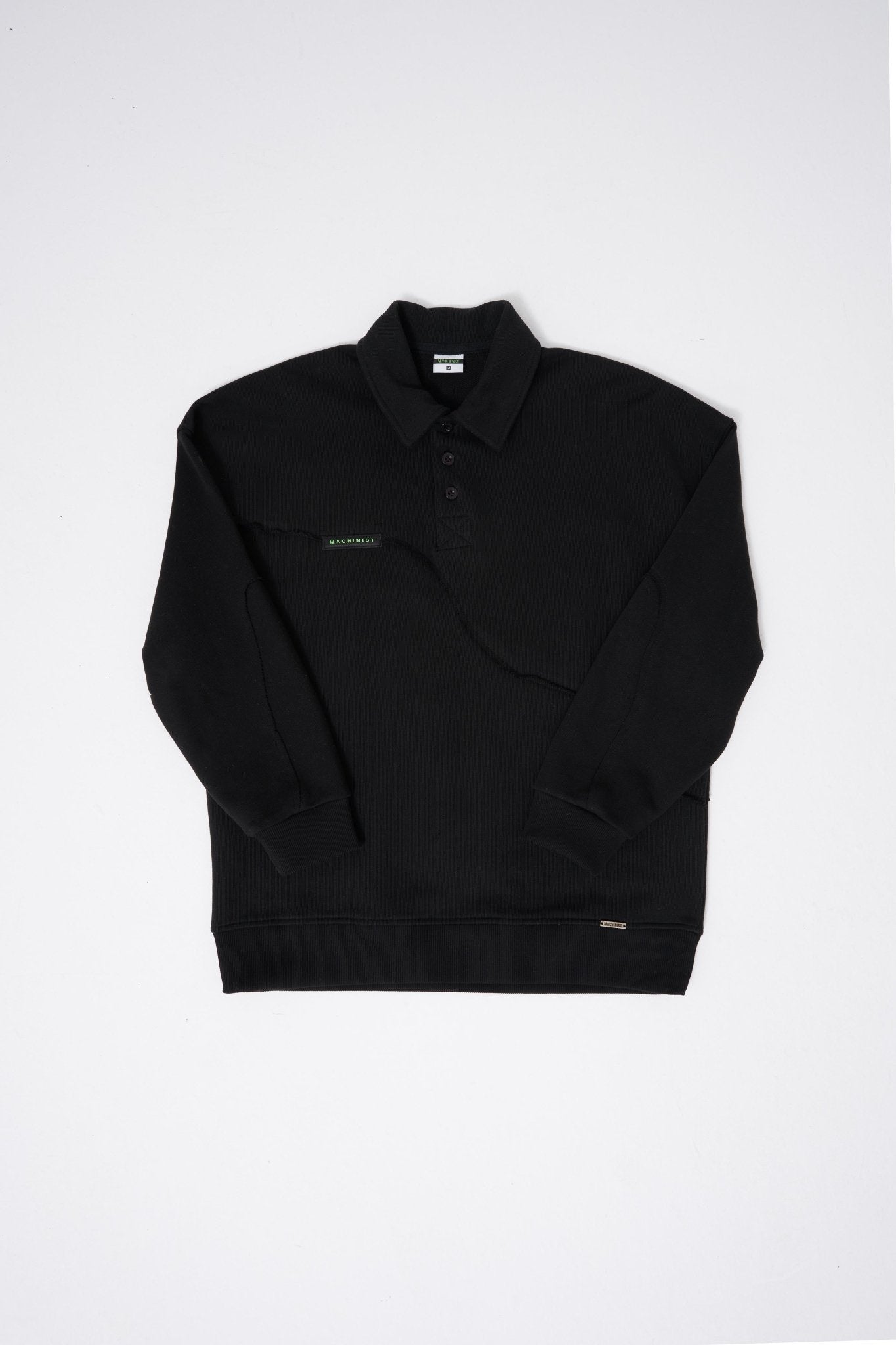 Erkek Distressed Stitch Polo Sweatshirt Siyah