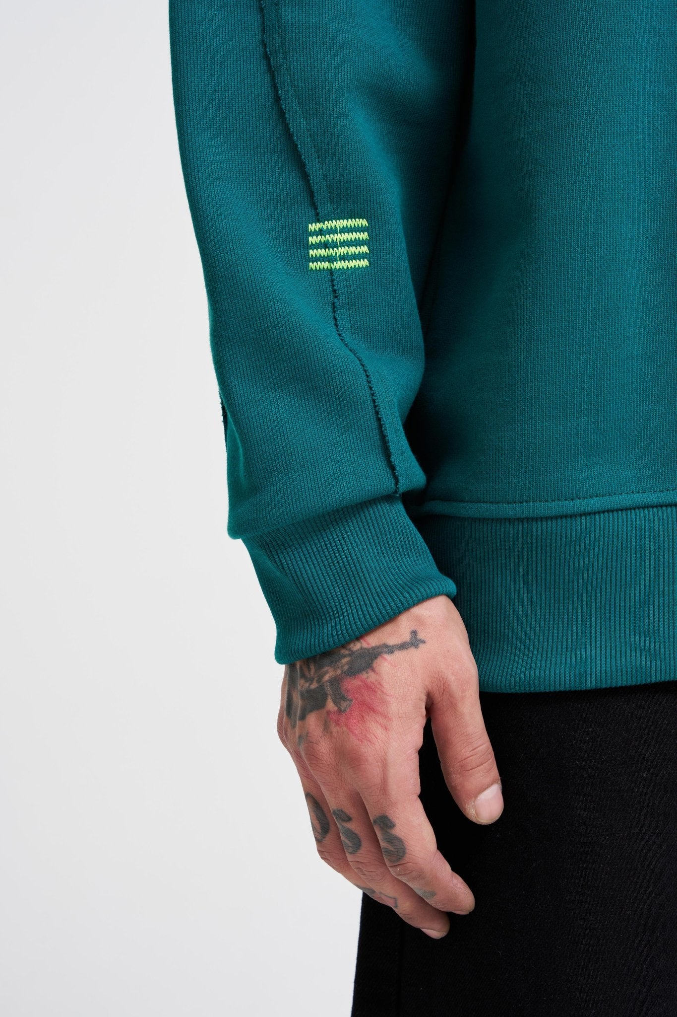 Erkek Distressed Stitch Polo Sweatshirt Yağ Yeşili