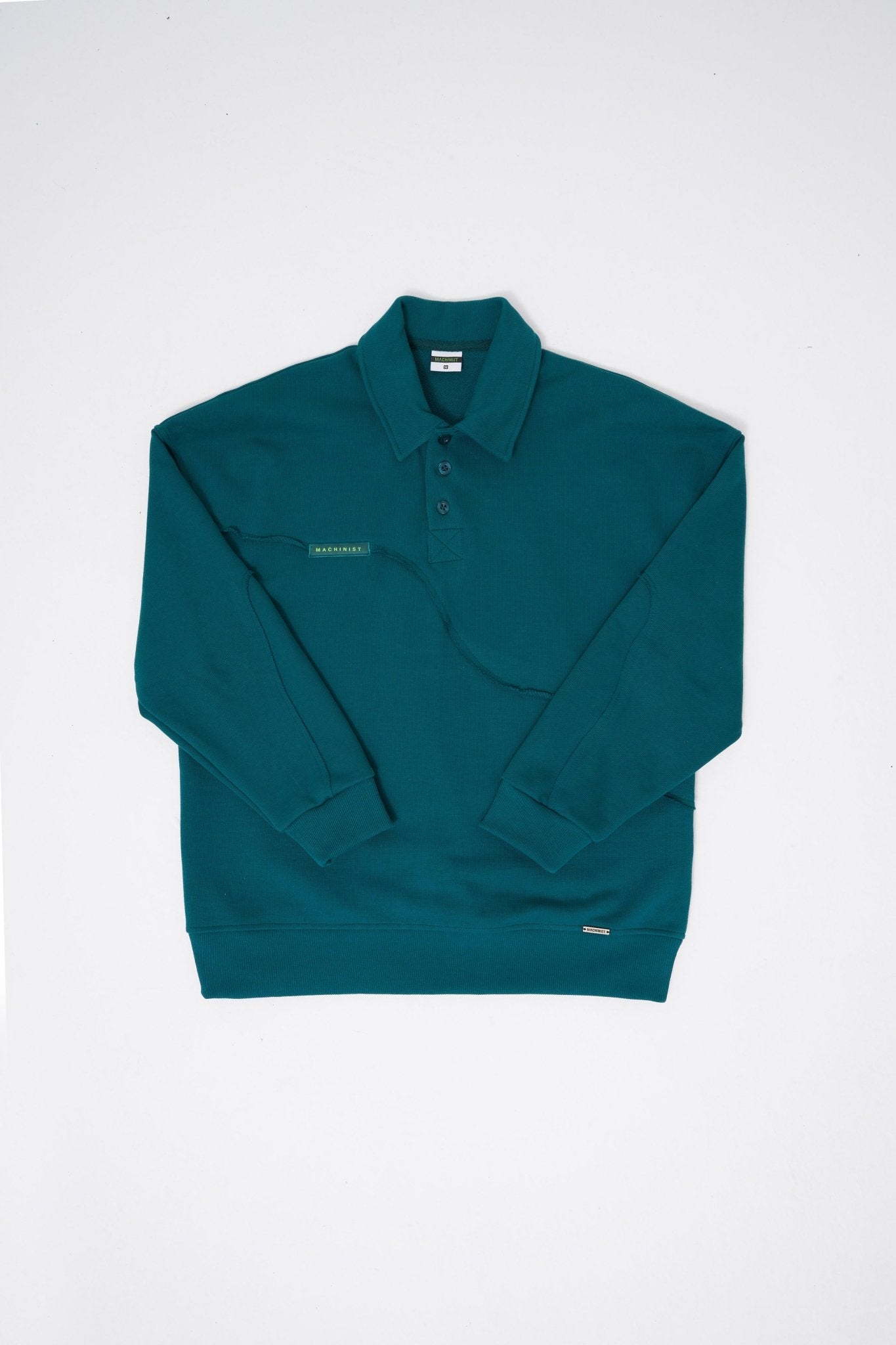 Erkek Distressed Stitch Polo Sweatshirt Yağ Yeşili