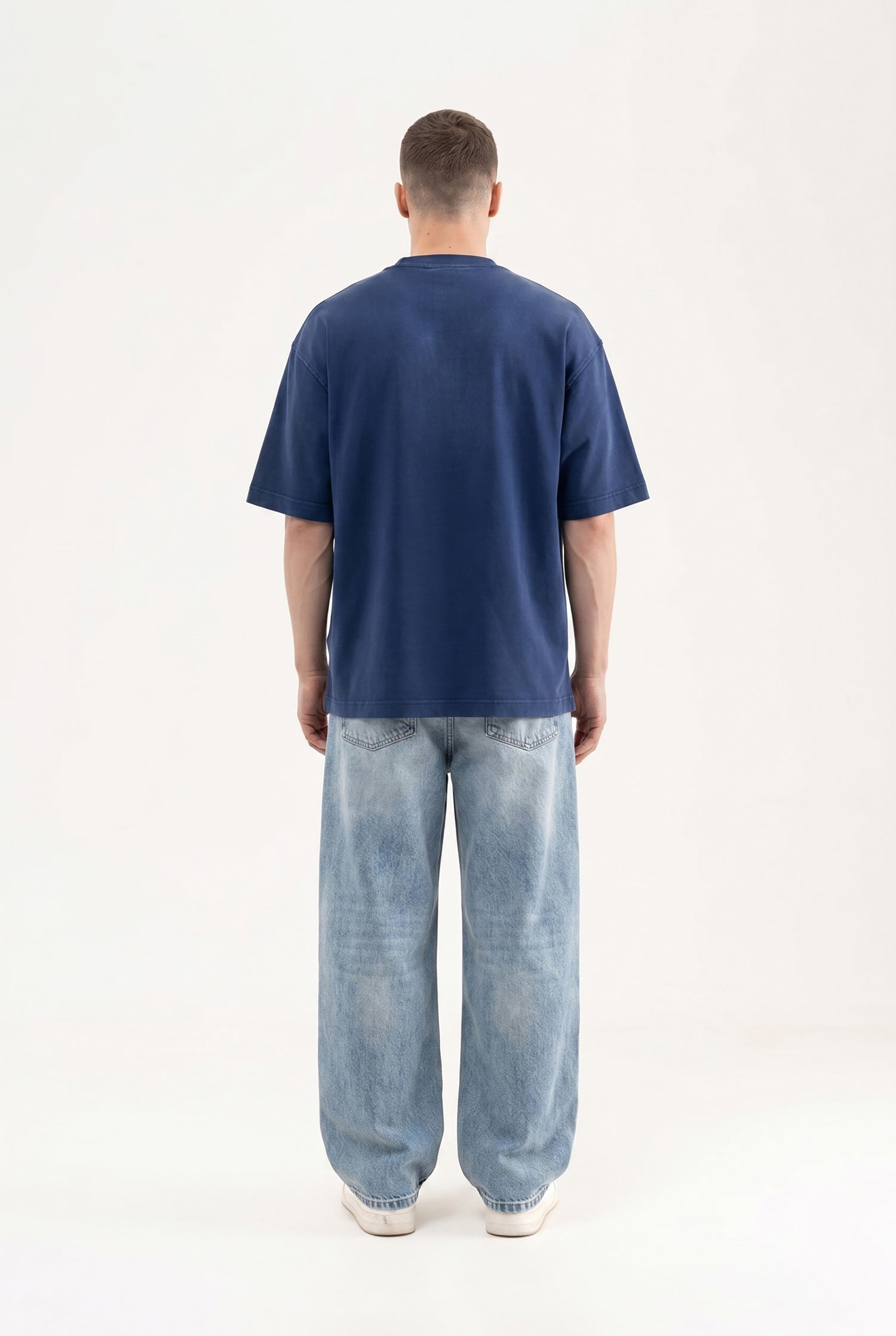 Erkek Dog Printed Oversize Tişört Gece Mavisi-6