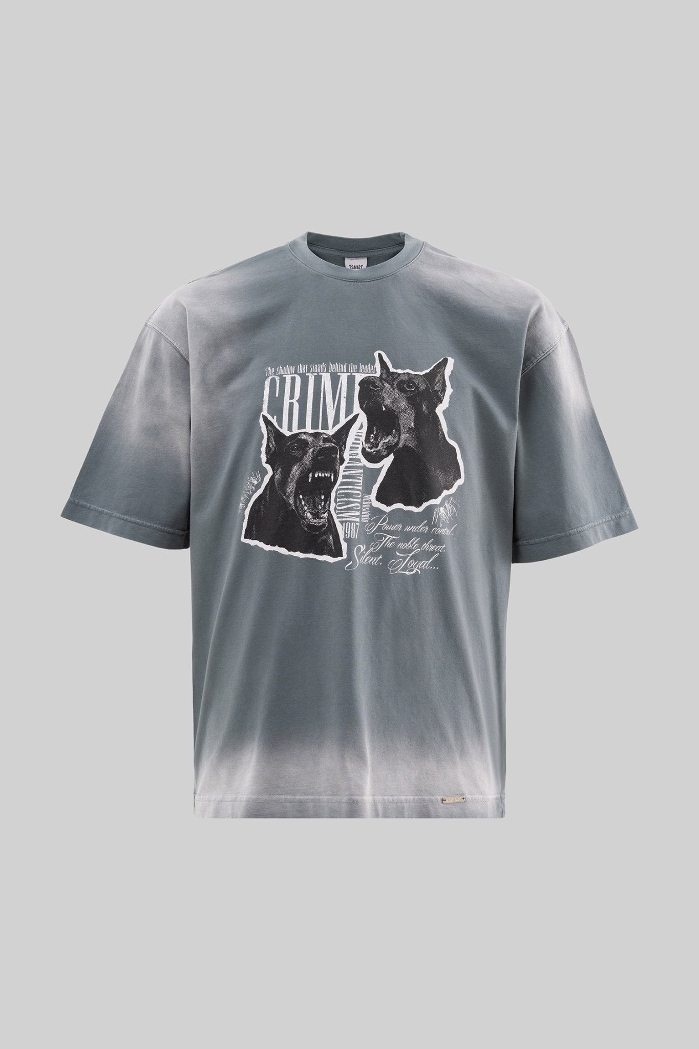 Erkek Dog Printed Oversize Tişört Gri