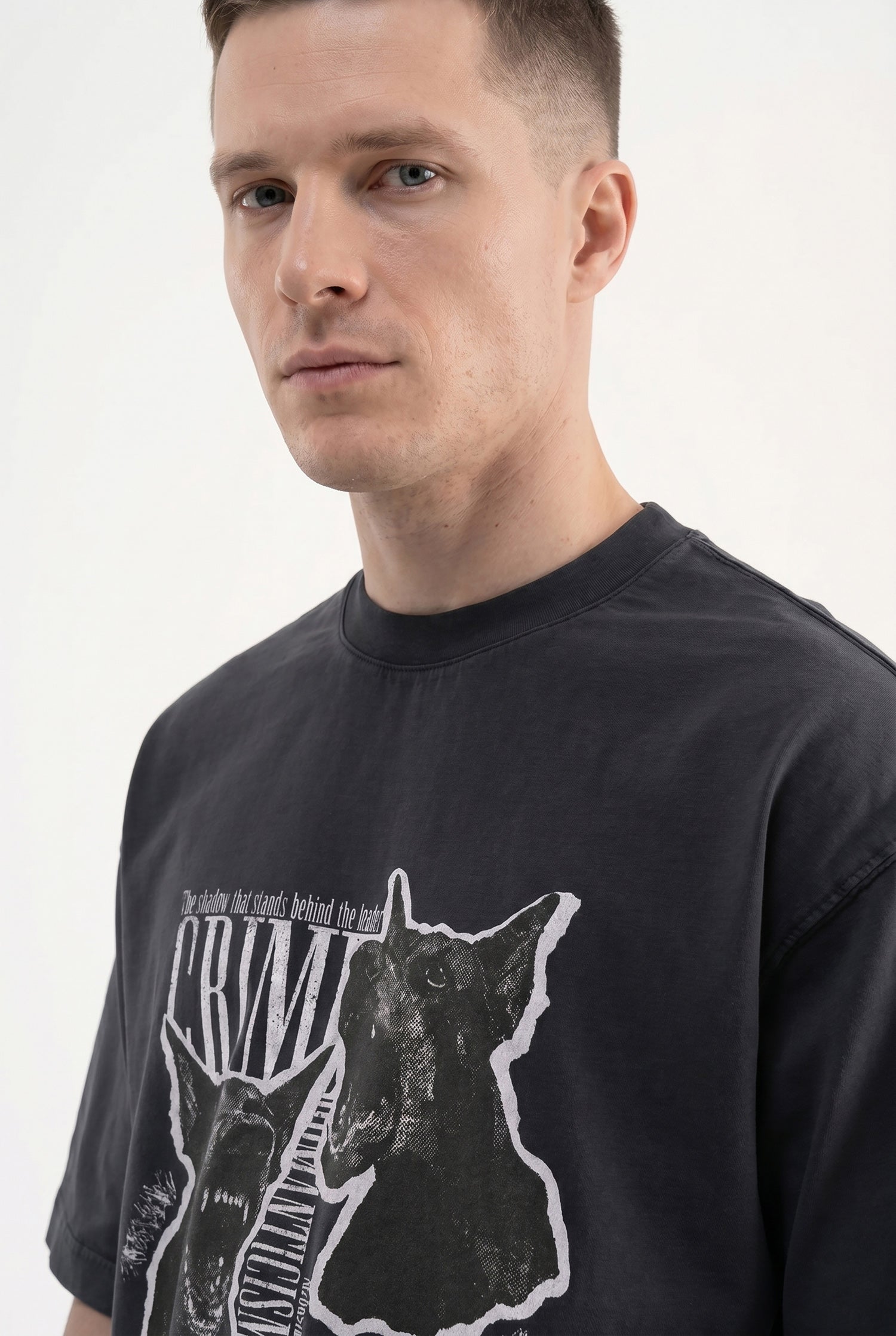 Erkek Dog Printed Oversize Tişört Siyah-4