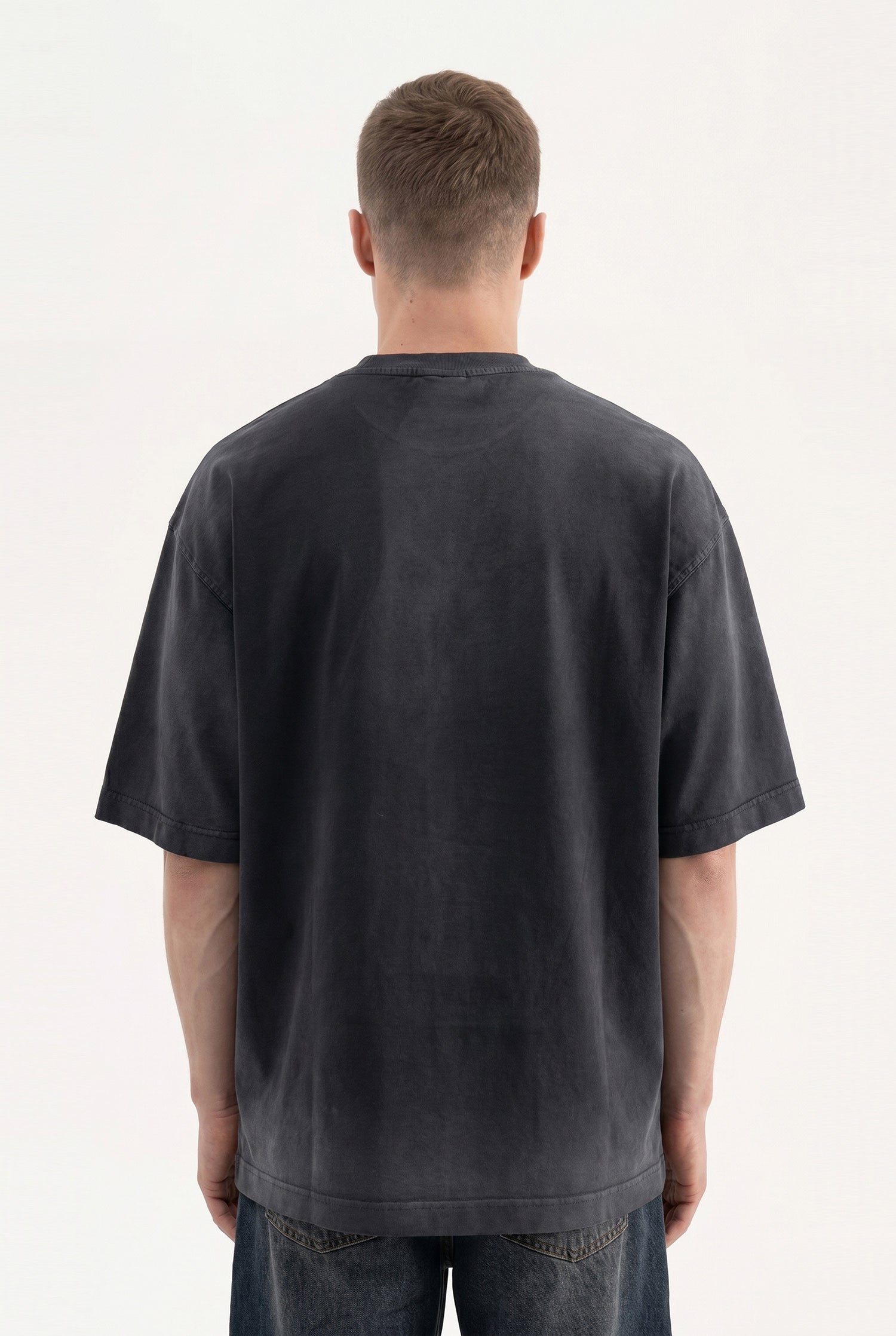 Erkek Dog Printed Oversize Tişört Siyah-5