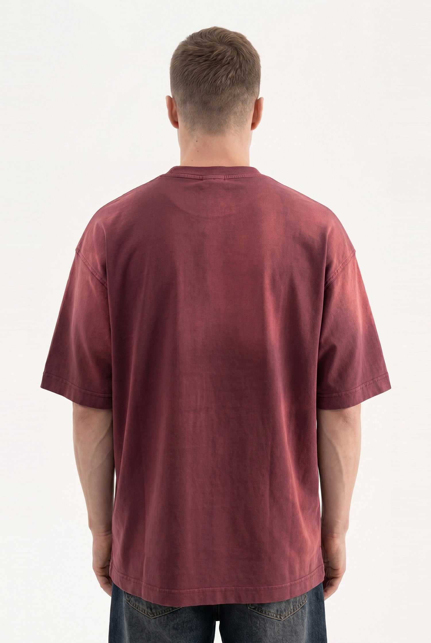 Erkek Dog Printed Oversize Tişört Vişne-5
