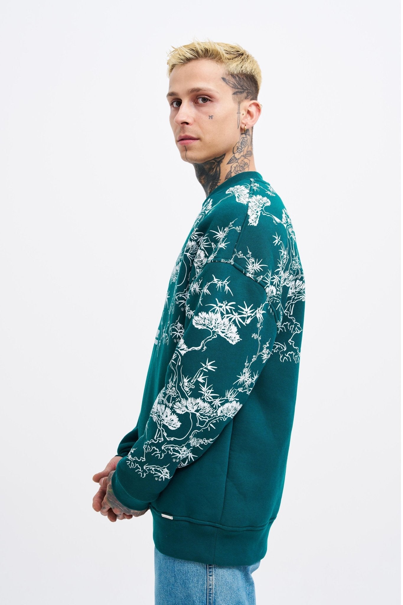 Erkek Dragon Printed Sweatshirt Yağ Yeşili