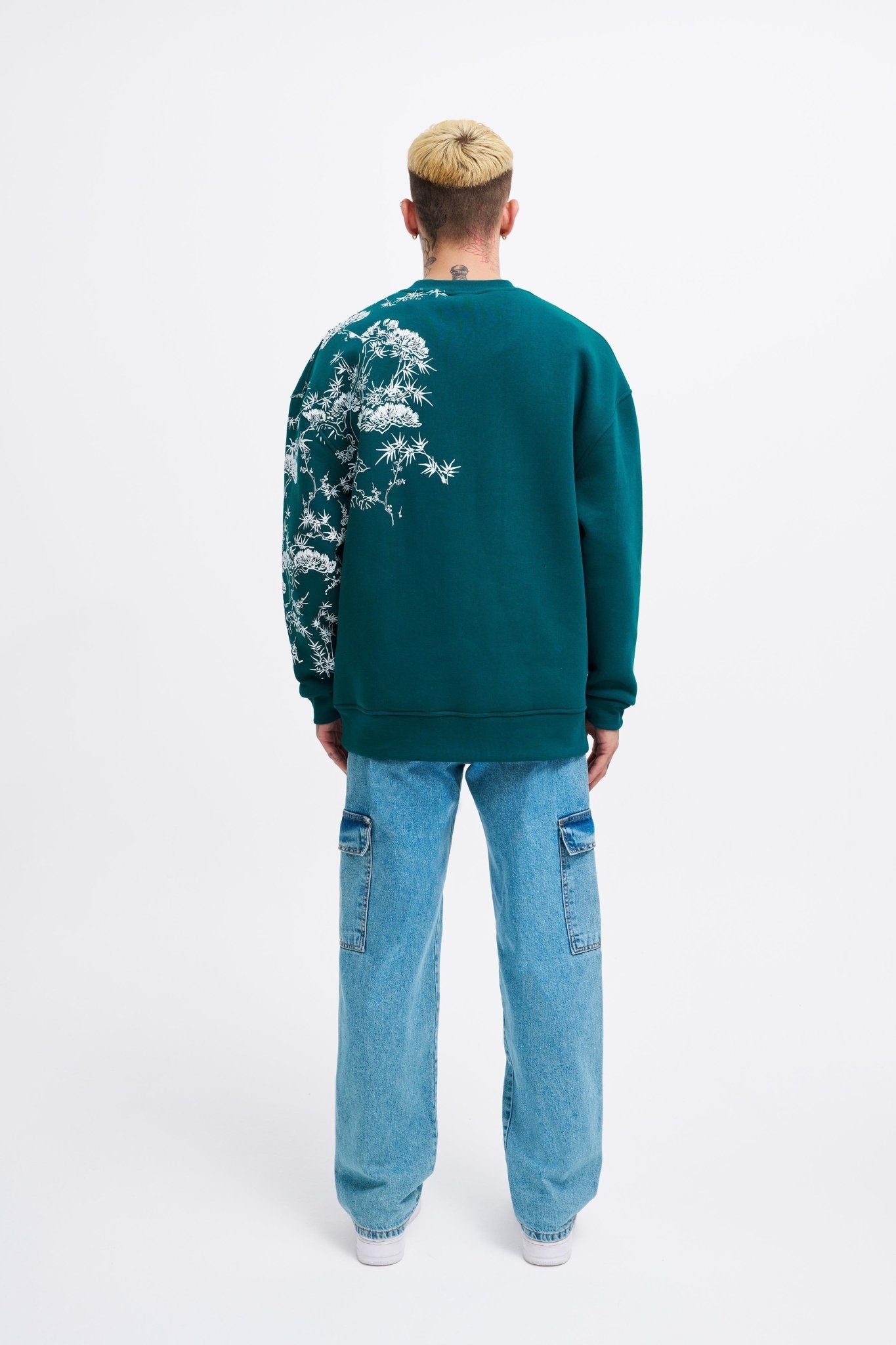Erkek Dragon Printed Sweatshirt Yağ Yeşili