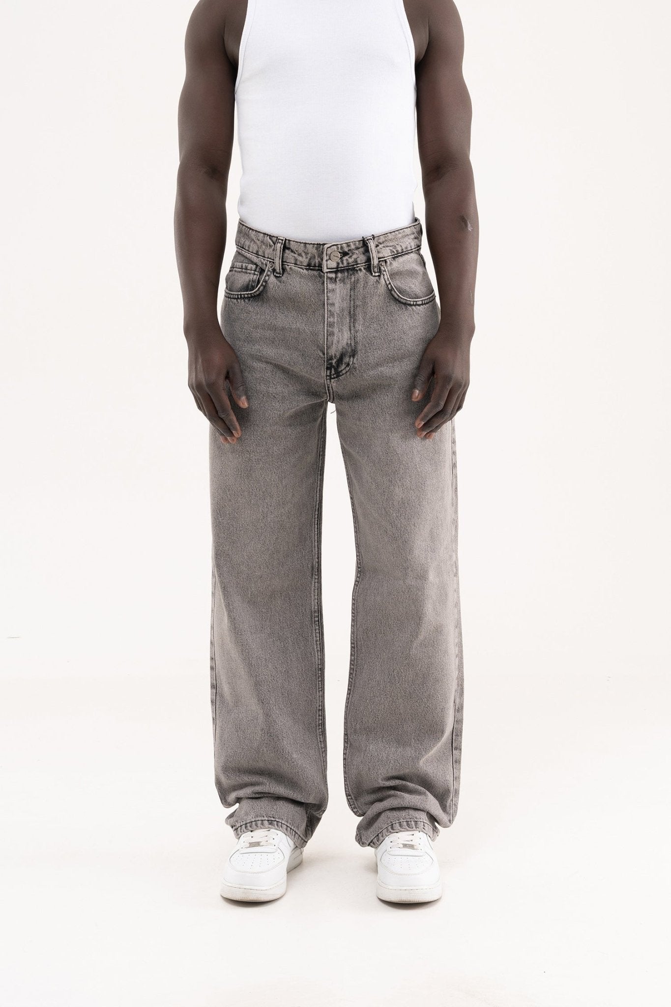 Erkek Efektli Baggy Jean Pantolon Gri
