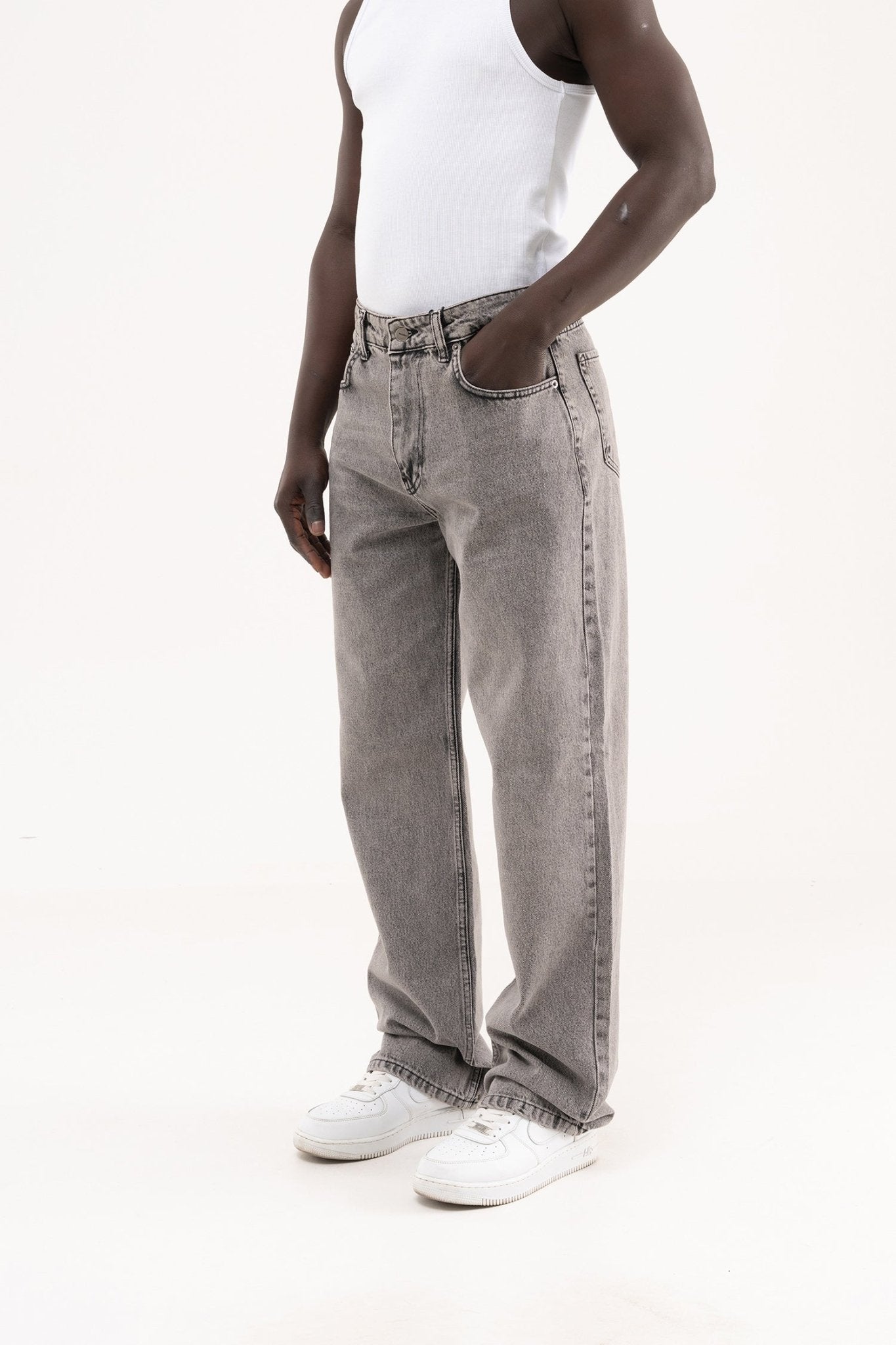 Erkek Efektli Baggy Jean Pantolon Gri