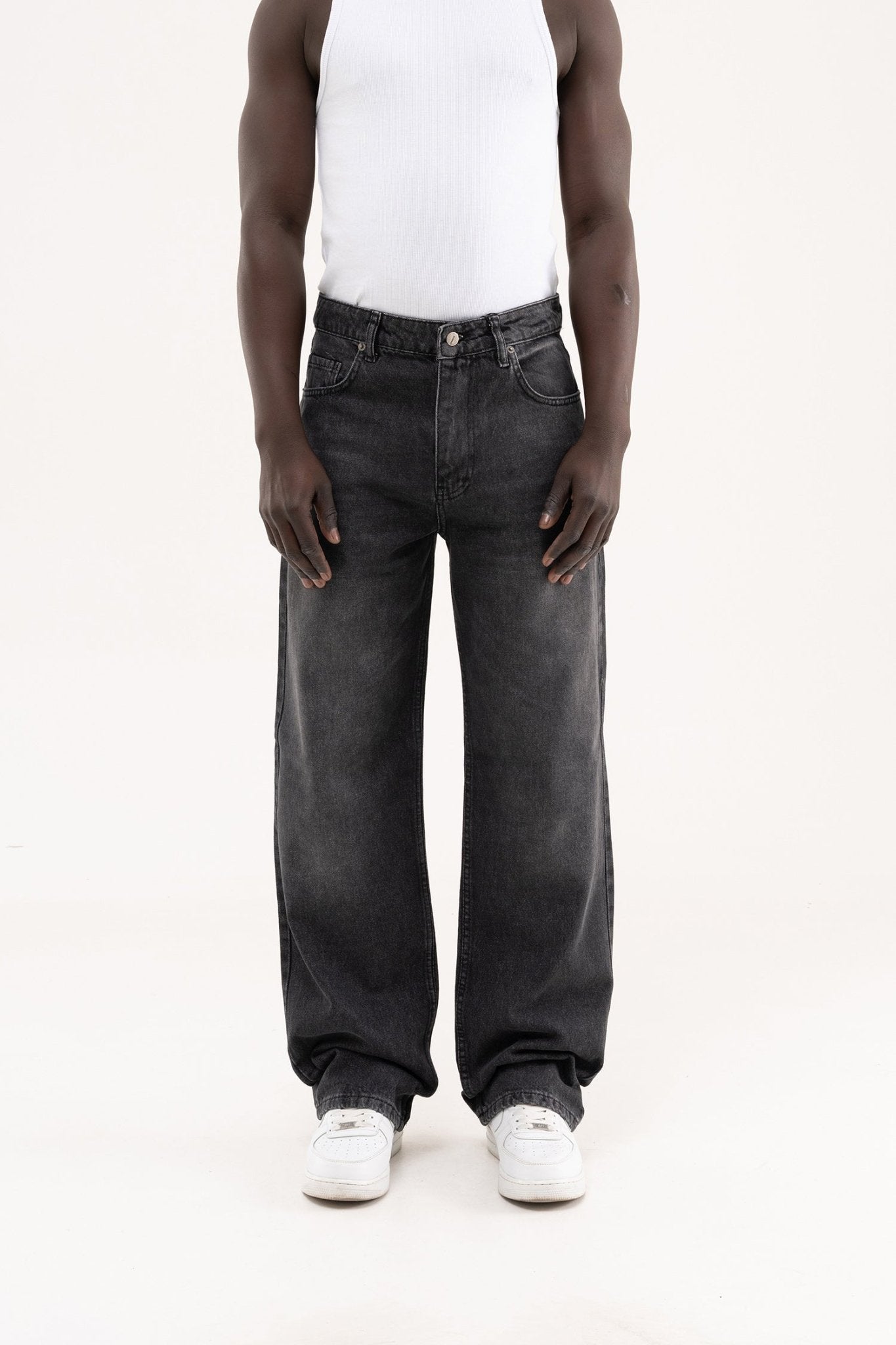 Erkek Efektli Baggy Jean Pantolon Siyah