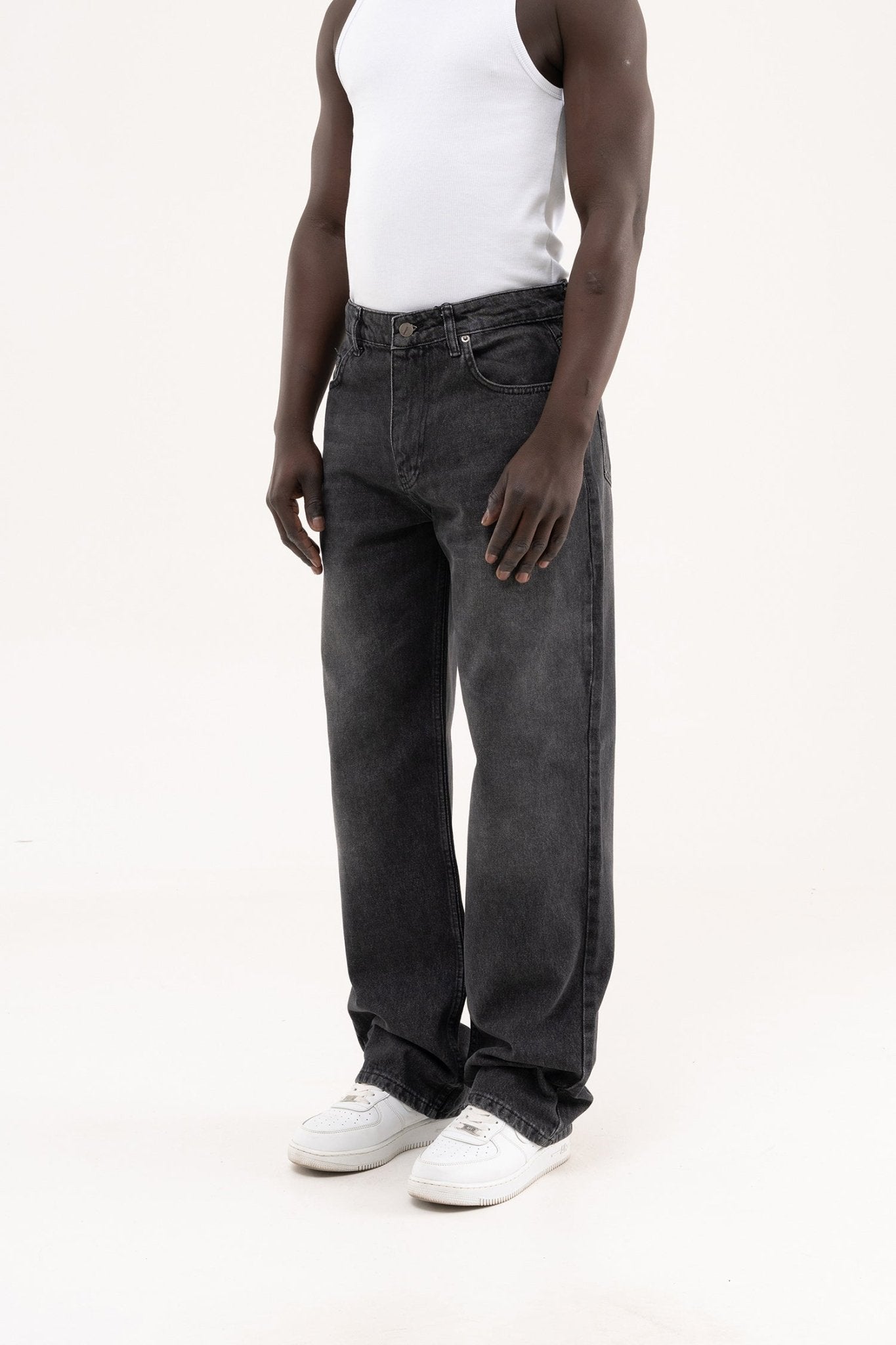 Erkek Efektli Baggy Jean Pantolon Siyah
