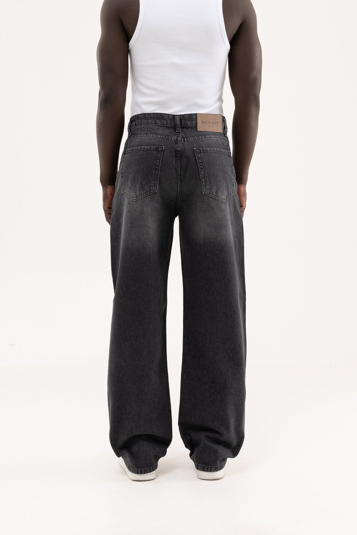 Erkek Efektli Baggy Jean Pantolon Siyah