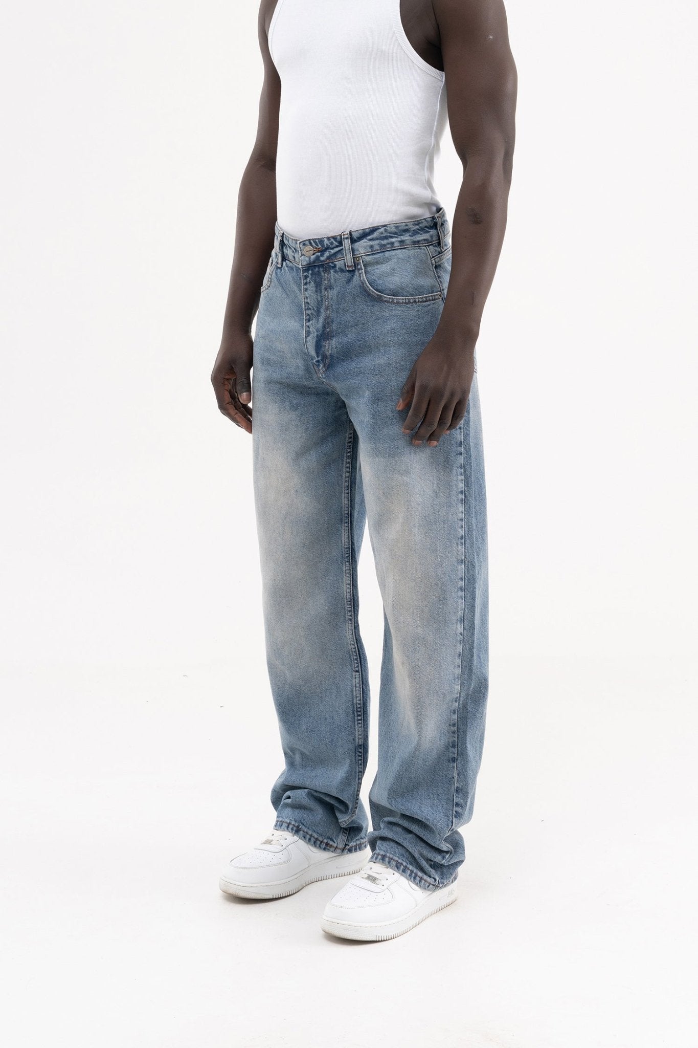 Erkek Effected Velvet Baggy Jean Pantolon Açık Gümüş