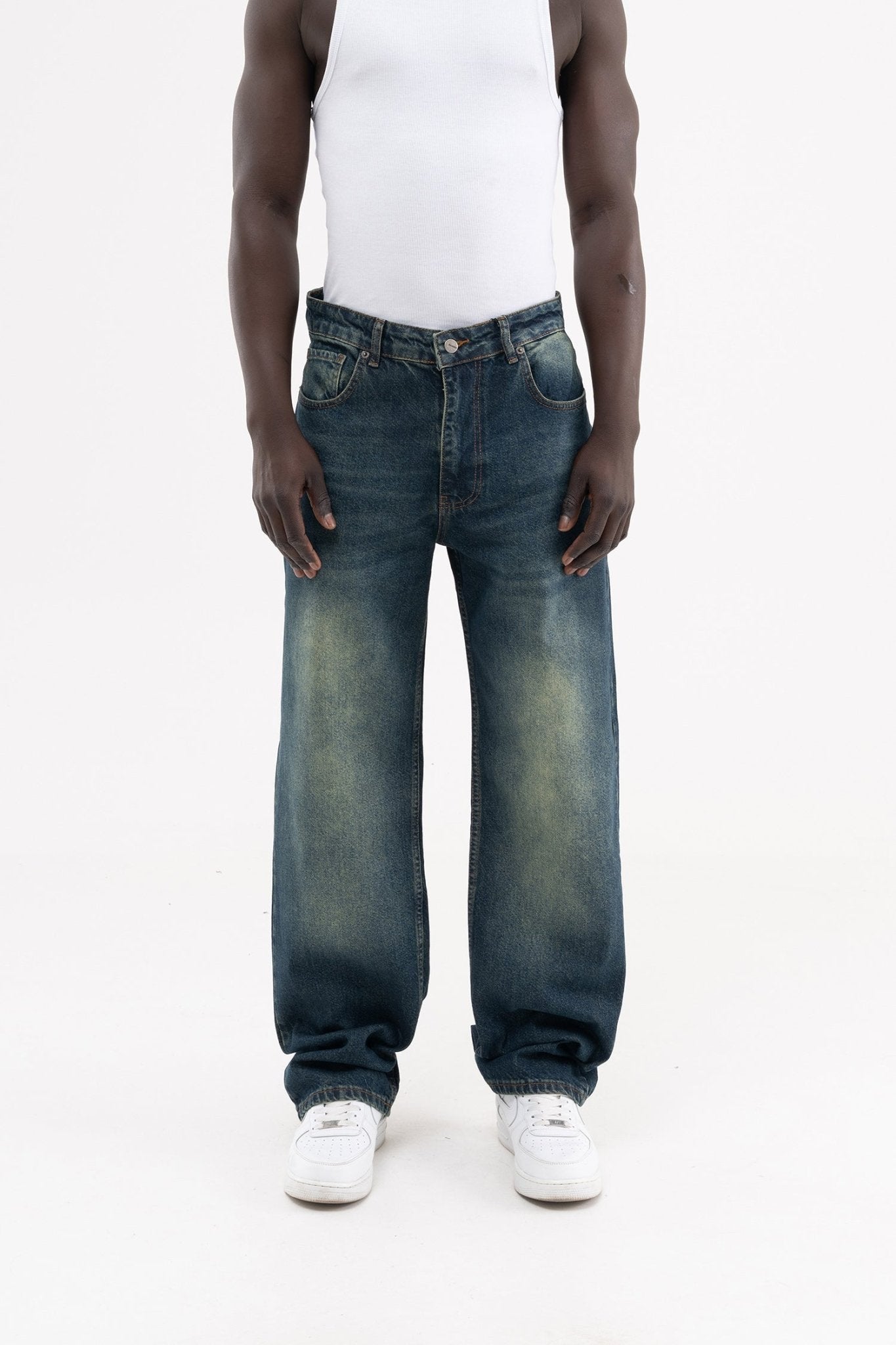 Erkek Effected Velvet Baggy Jean Pantolon Mavi