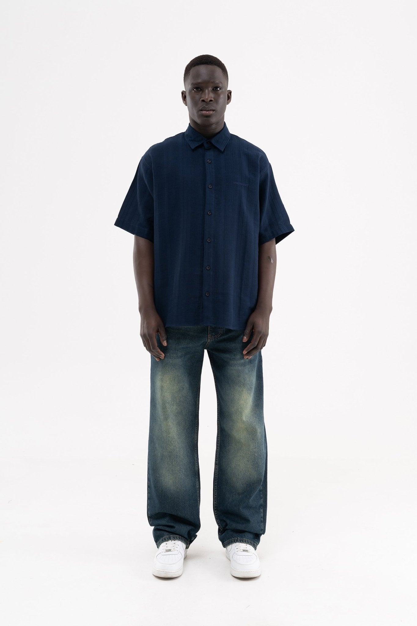 Erkek Effected Velvet Baggy Jean Pantolon Mavi