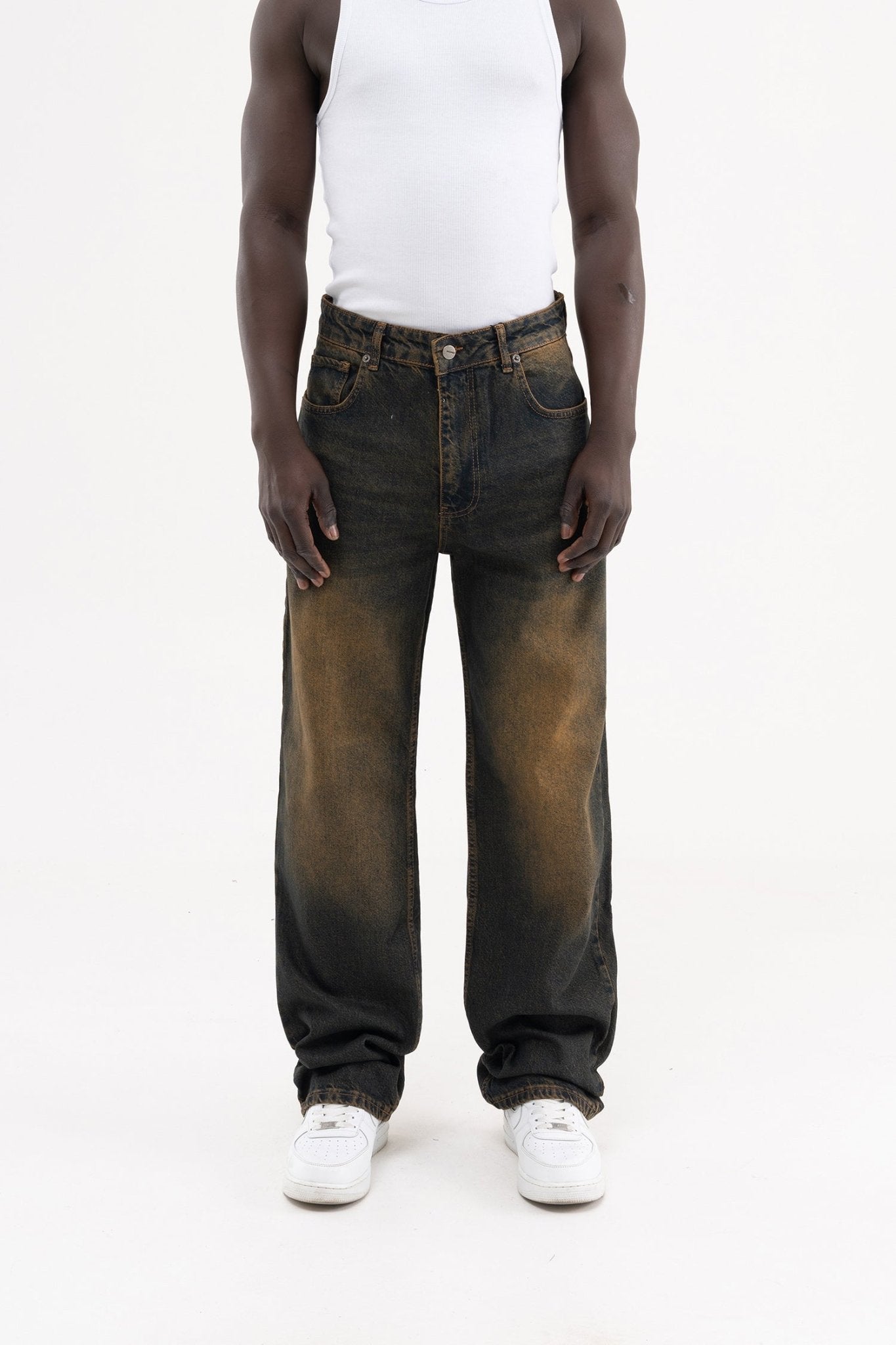 Erkek Effected Velvet Baggy Jean Pantolon Sunburn Wash