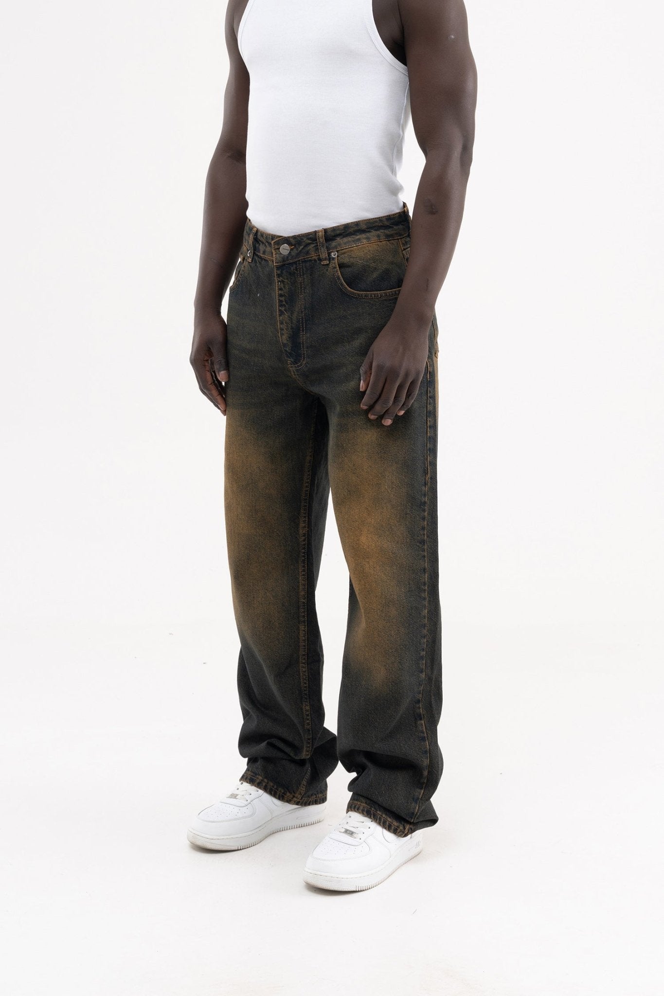Erkek Effected Velvet Baggy Jean Pantolon Sunburn Wash